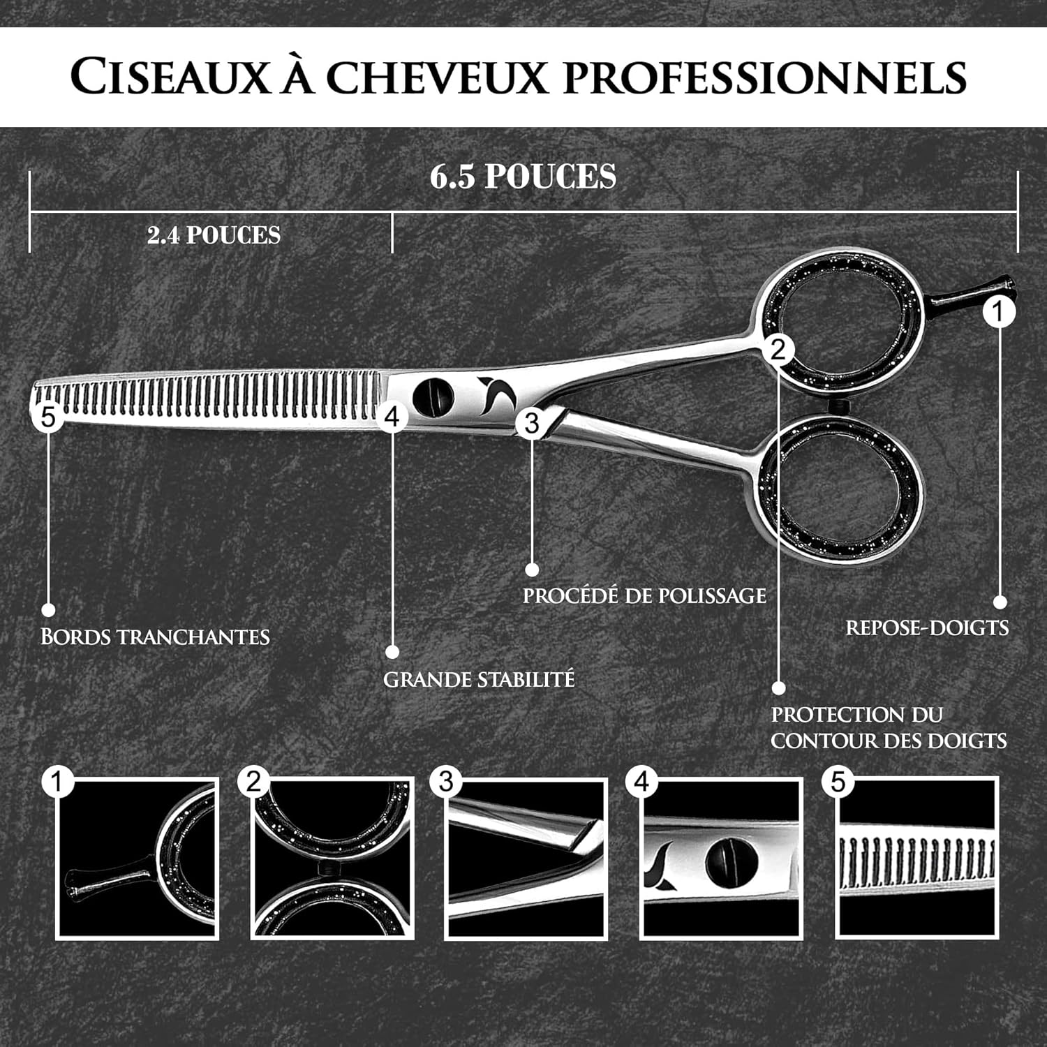 Candure - Ciseaux Désépaississant 6.5'' - Acier inox, pro coiffure