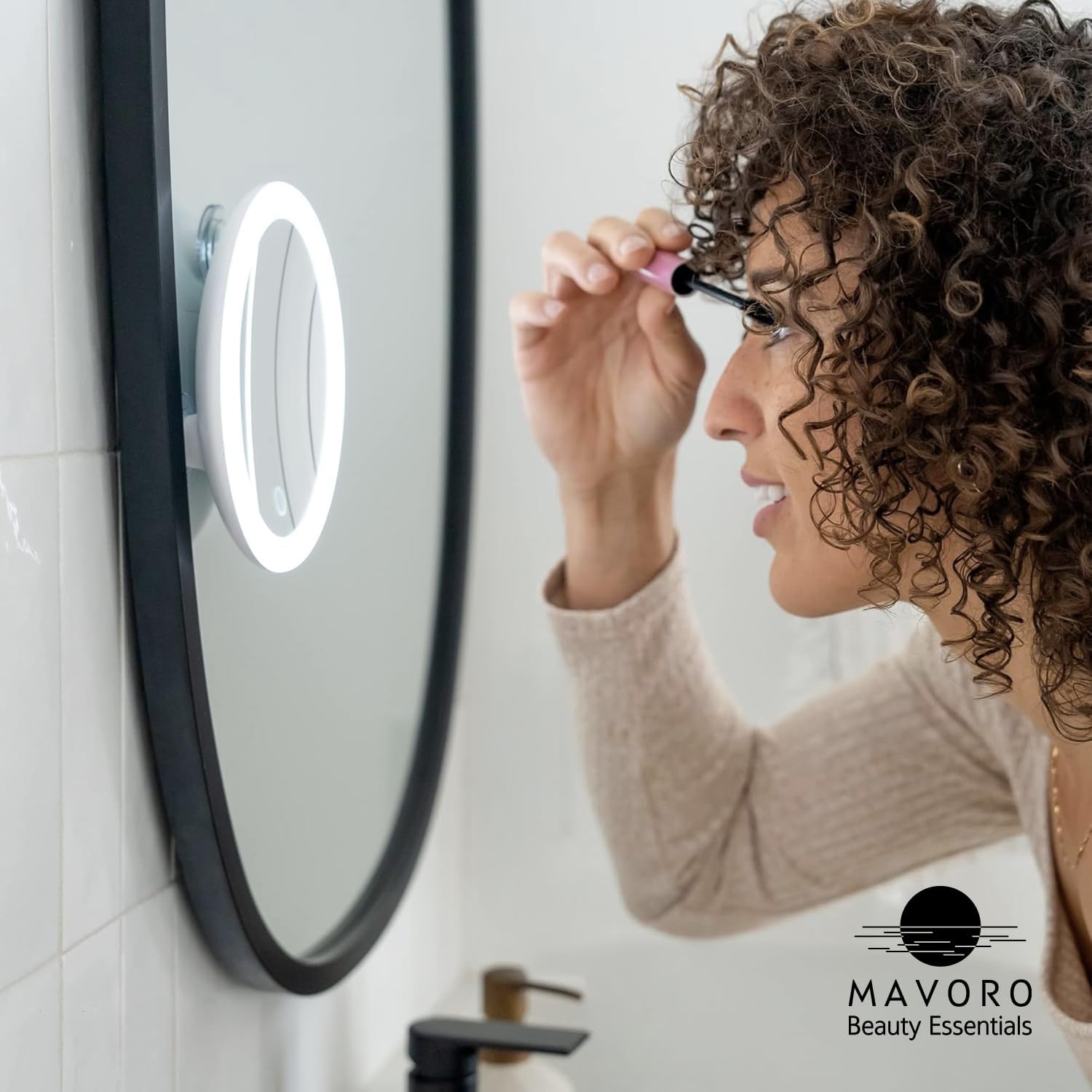 Mavoro - miroir grossissant LED 17 cm - 10X, 3 ventouses, portable