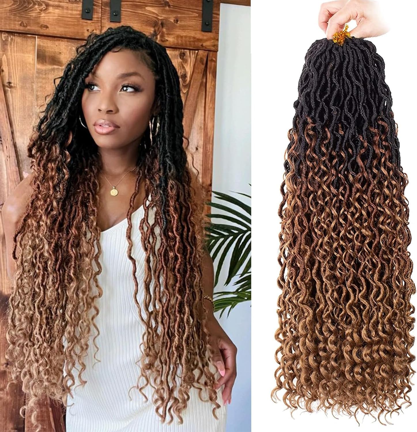 Xtrend - River Faux Locs 30 pouces - 8 packs, 3 tons, mèches frisées, 12 brins, pré-bouclé, style bohème - 1B3027#