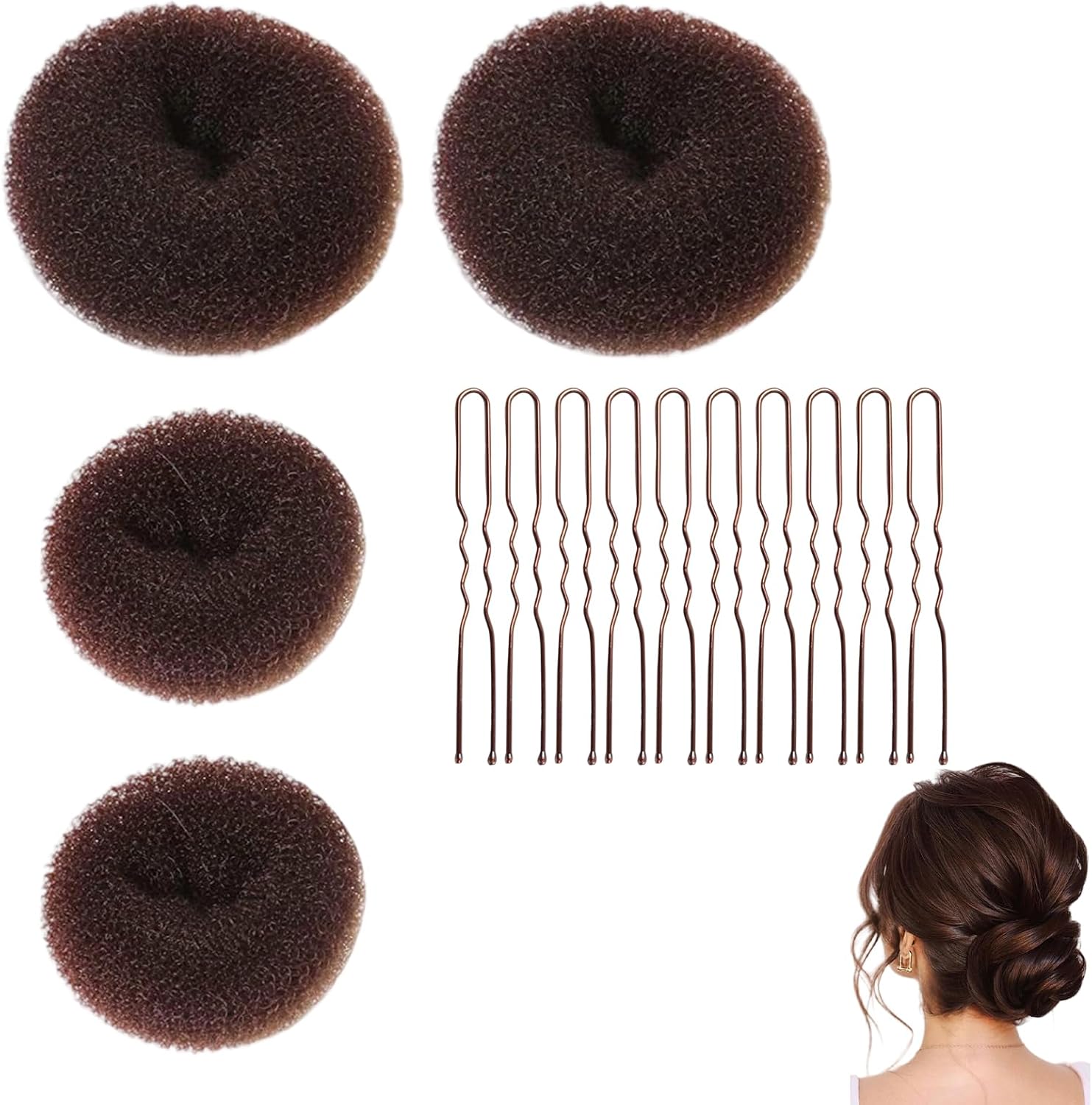 Accessoire cheveux - donut chignon marron - lot de 4 - coussin élastique