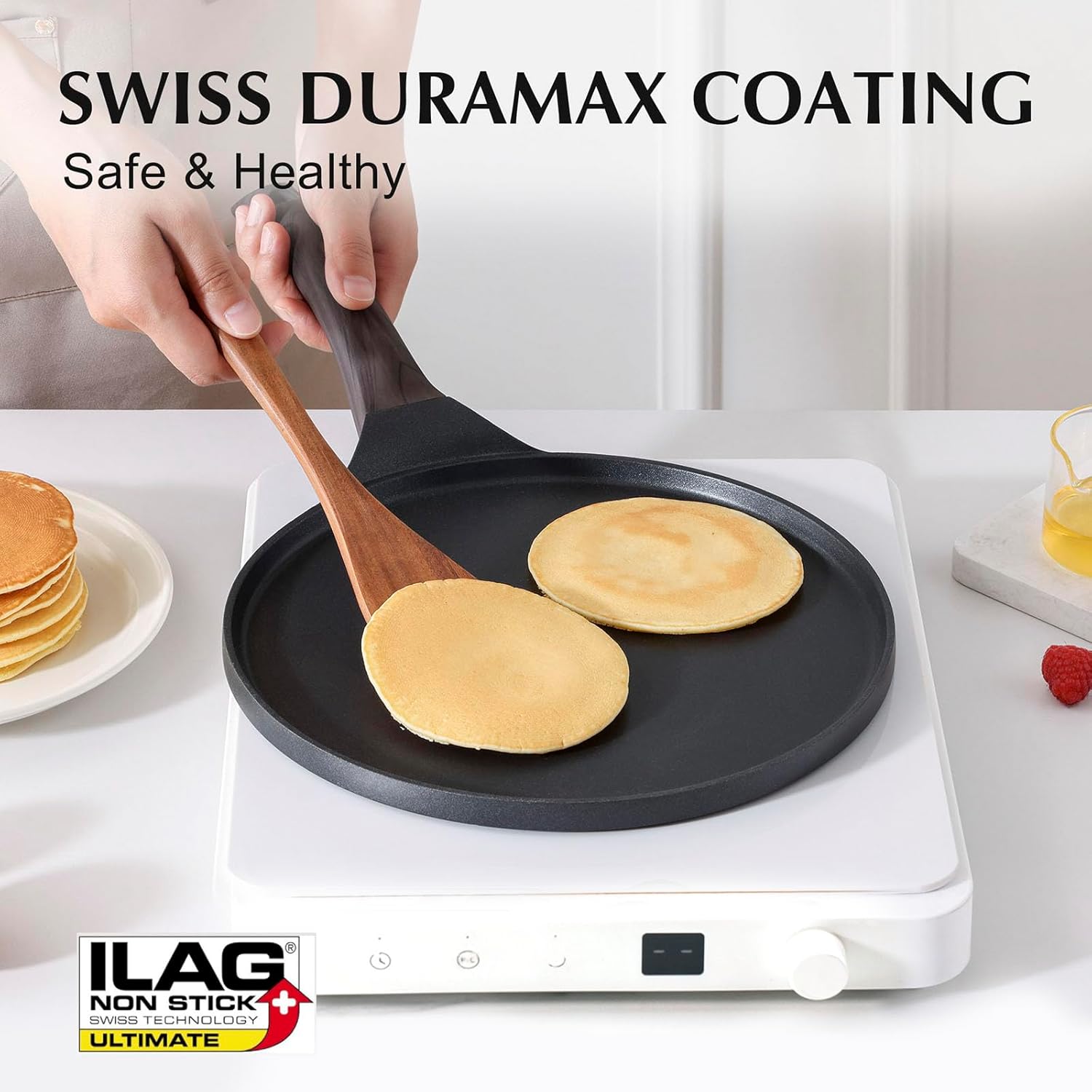 SENSARTE - Poêle à crêpes 26cm - antiadhésif granit, induction, poignée ergonomique