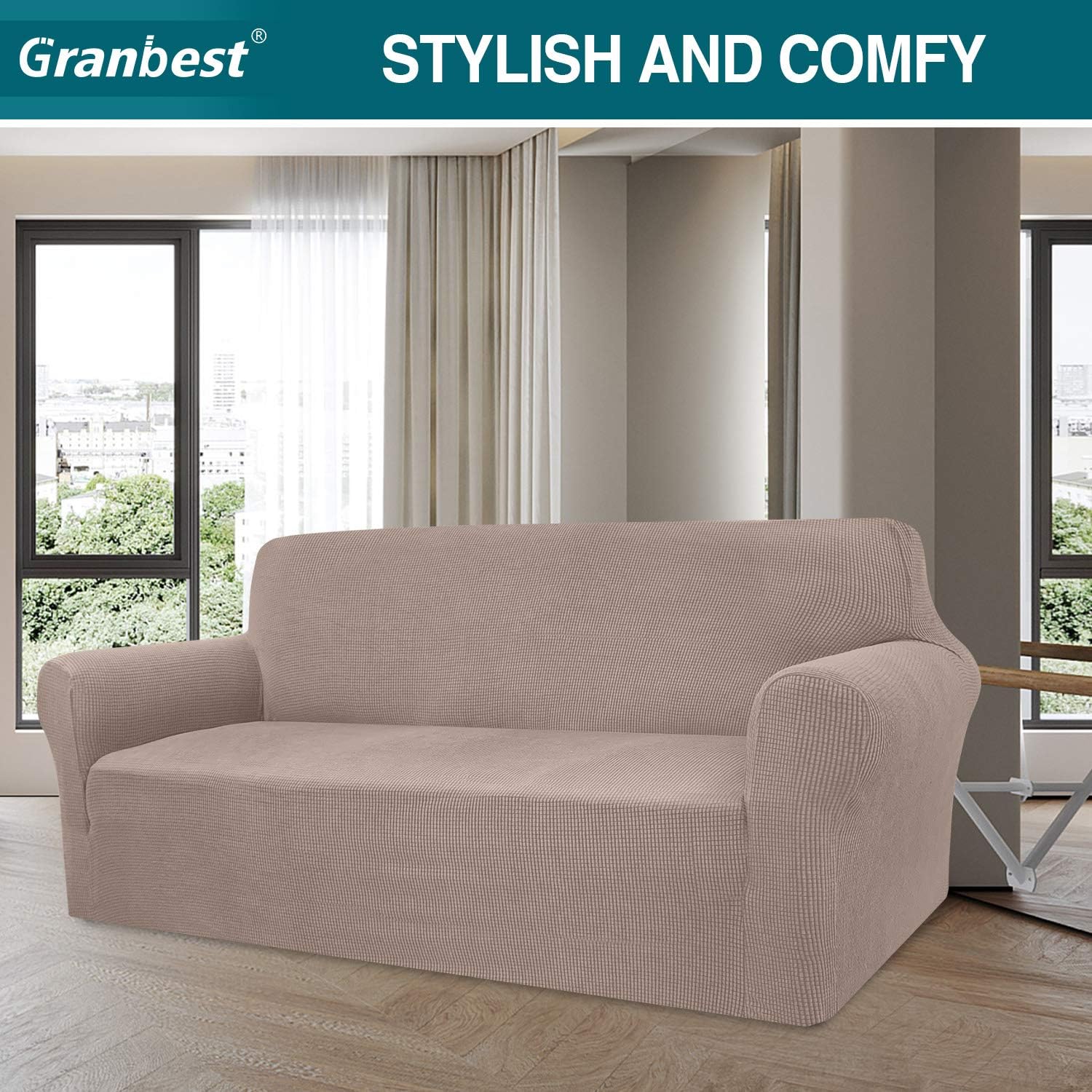 Granbest - housse canapé Jacquard élastique - 4 places - protection animaux, coloris sable