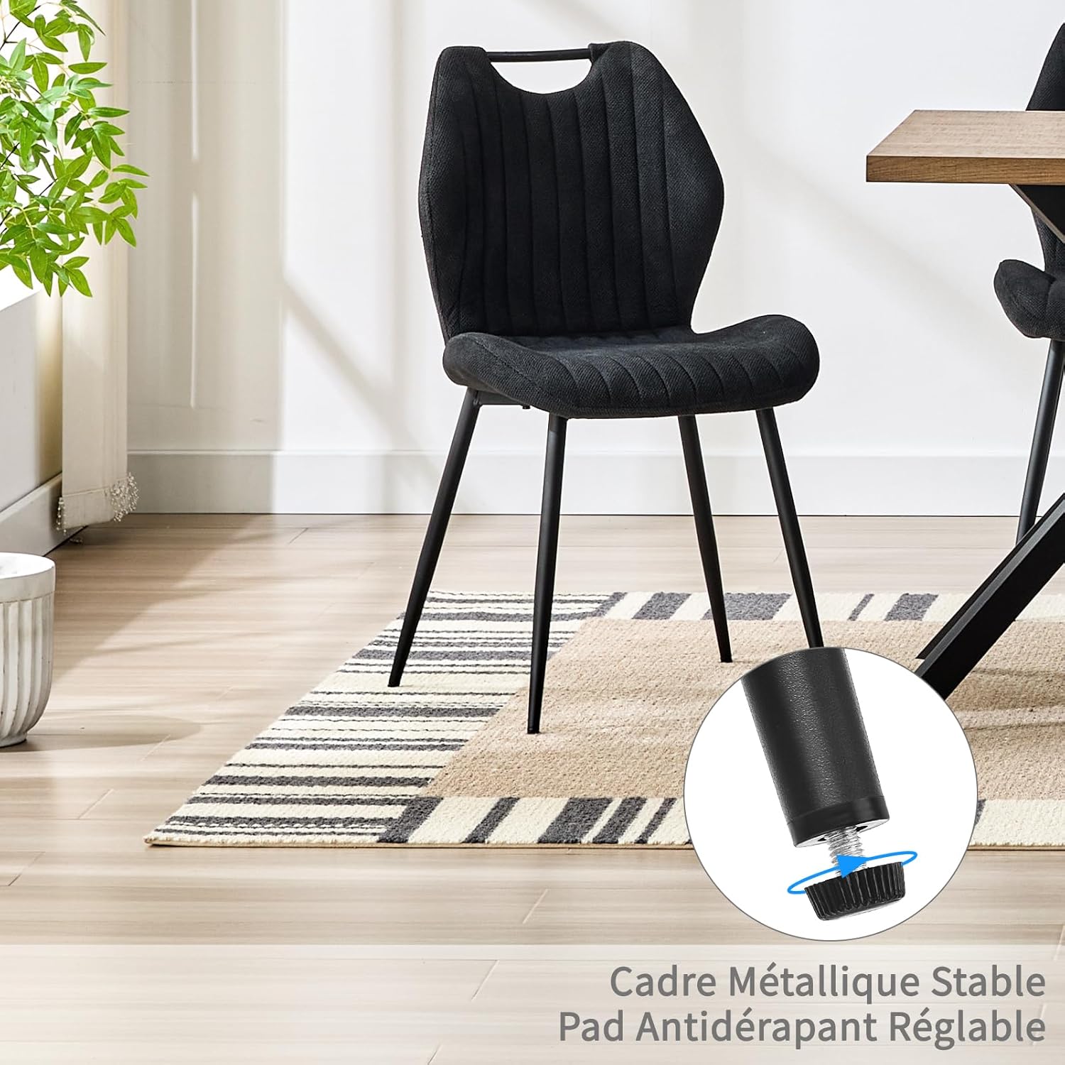 Chaises de salle à manger - 4 pièces - tissu & métal - dossier rembourré, couleur noire