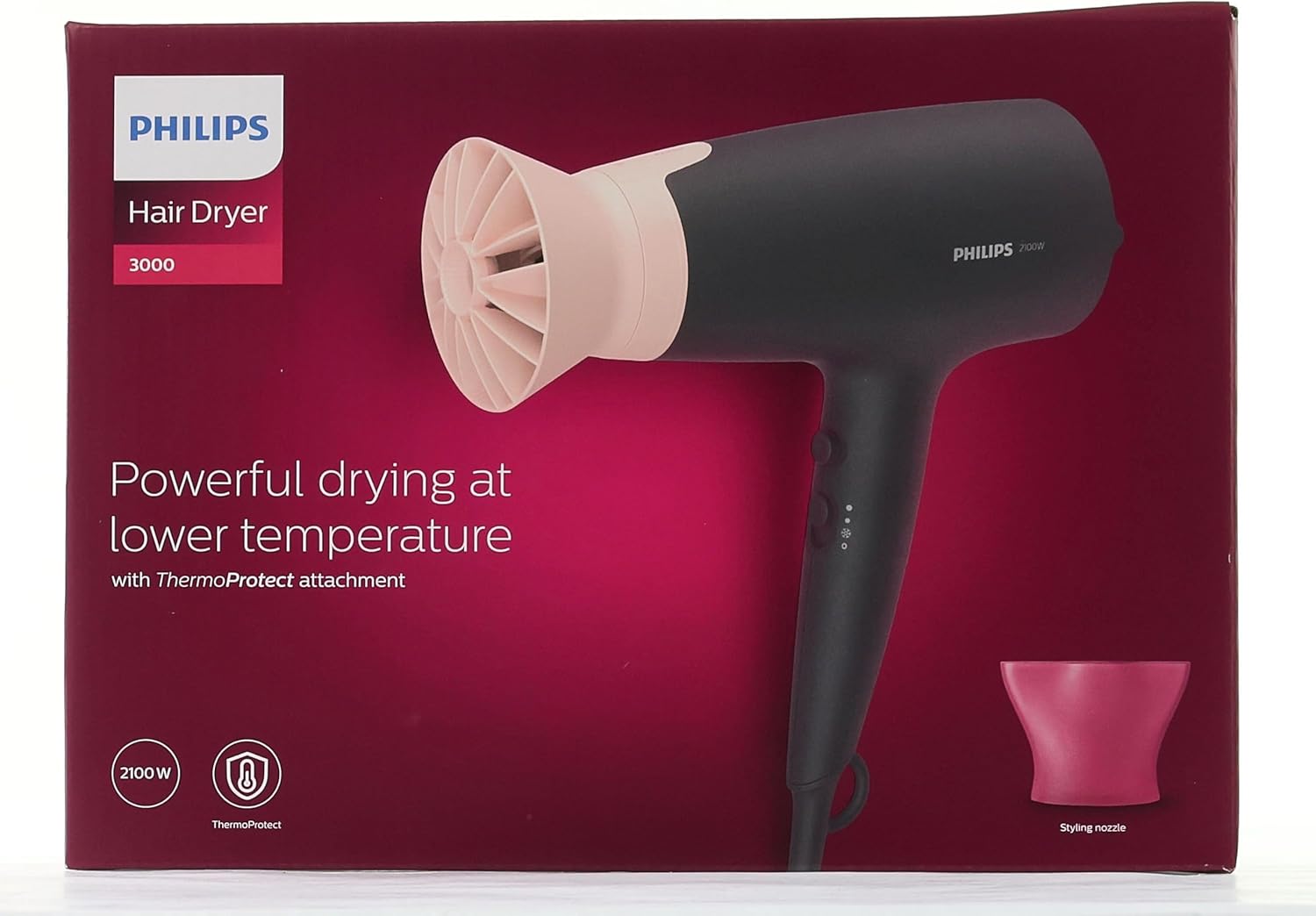 Philips - Sèche-cheveux Série 3000 - 2100W, ionique, 6 vitesses, ThermoProtect, BHD350/10