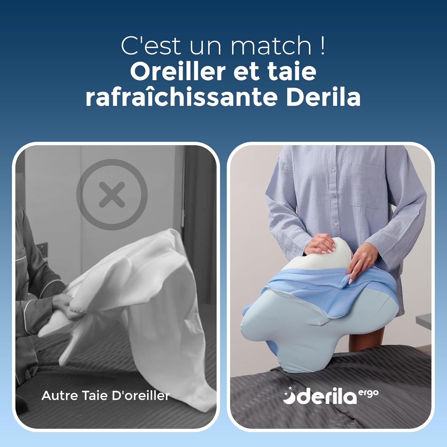 Derila - Ergo Housse Oreiller - 60x40 cm - taie douce et respirante