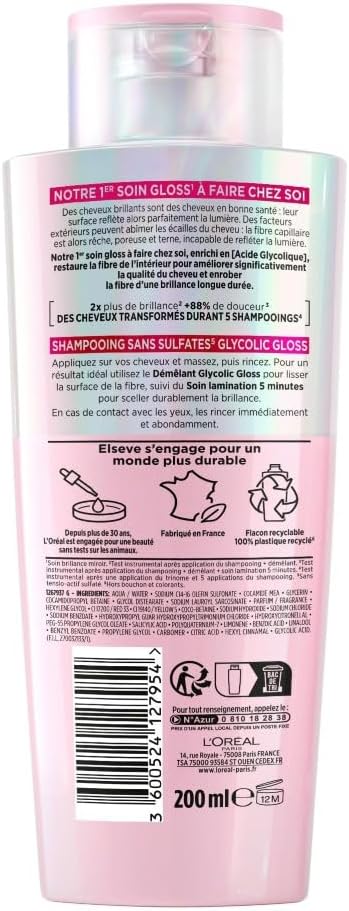 L'Oréal Paris - Elseve Glycolic Gloss - routine cheveux ternes - shampooing, soin, sérum sans sulfates, acide glycolique