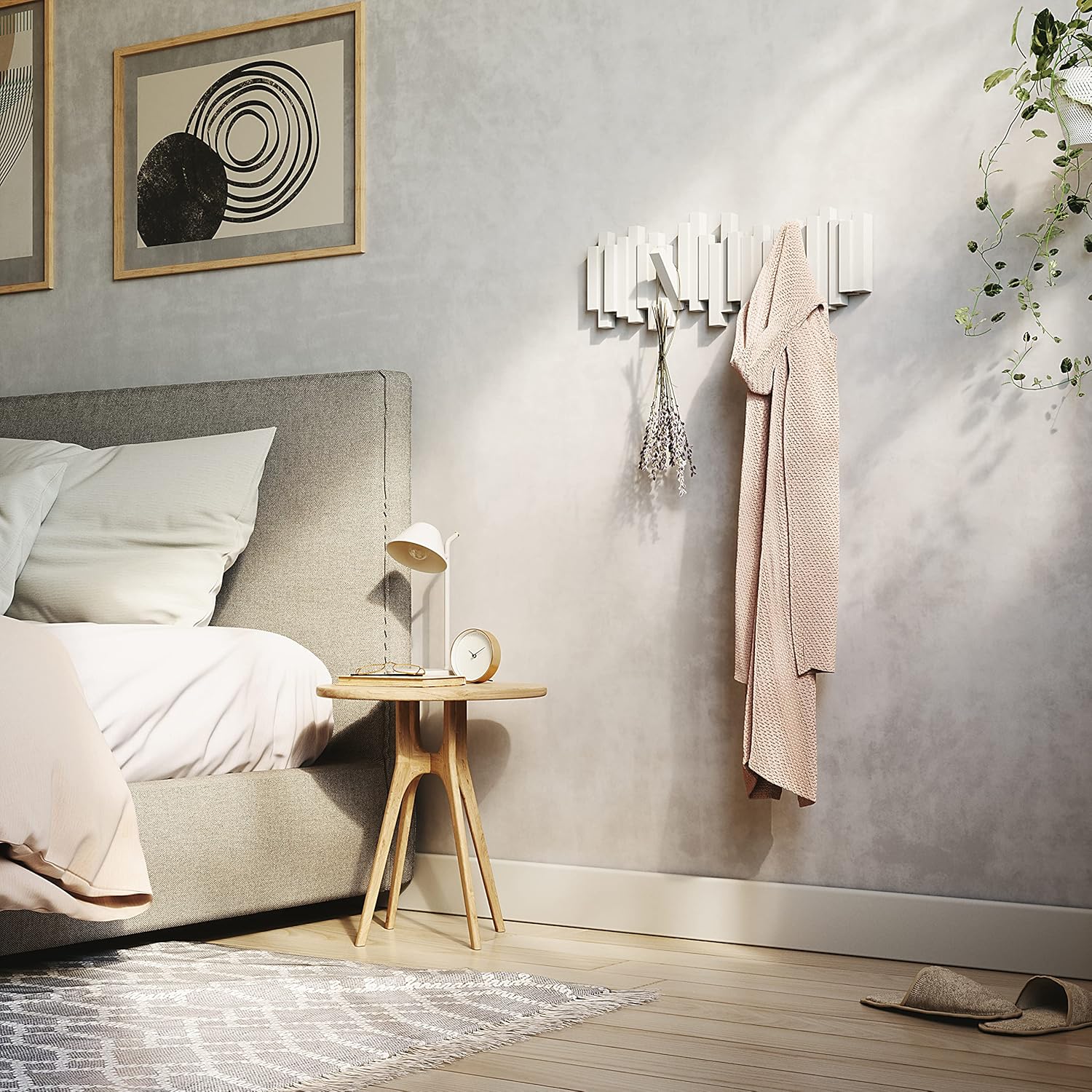 Umbra - sticks - patère murale 5 crochets rabattables blanc