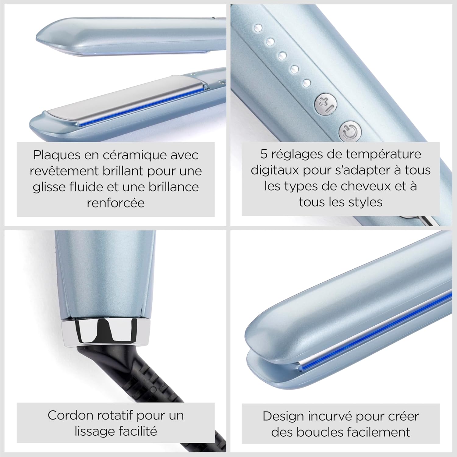 BaByliss - Lisseur Hydro Fusion - 5 températures - Ions, arrêt auto, chauffe rapide - ST573E