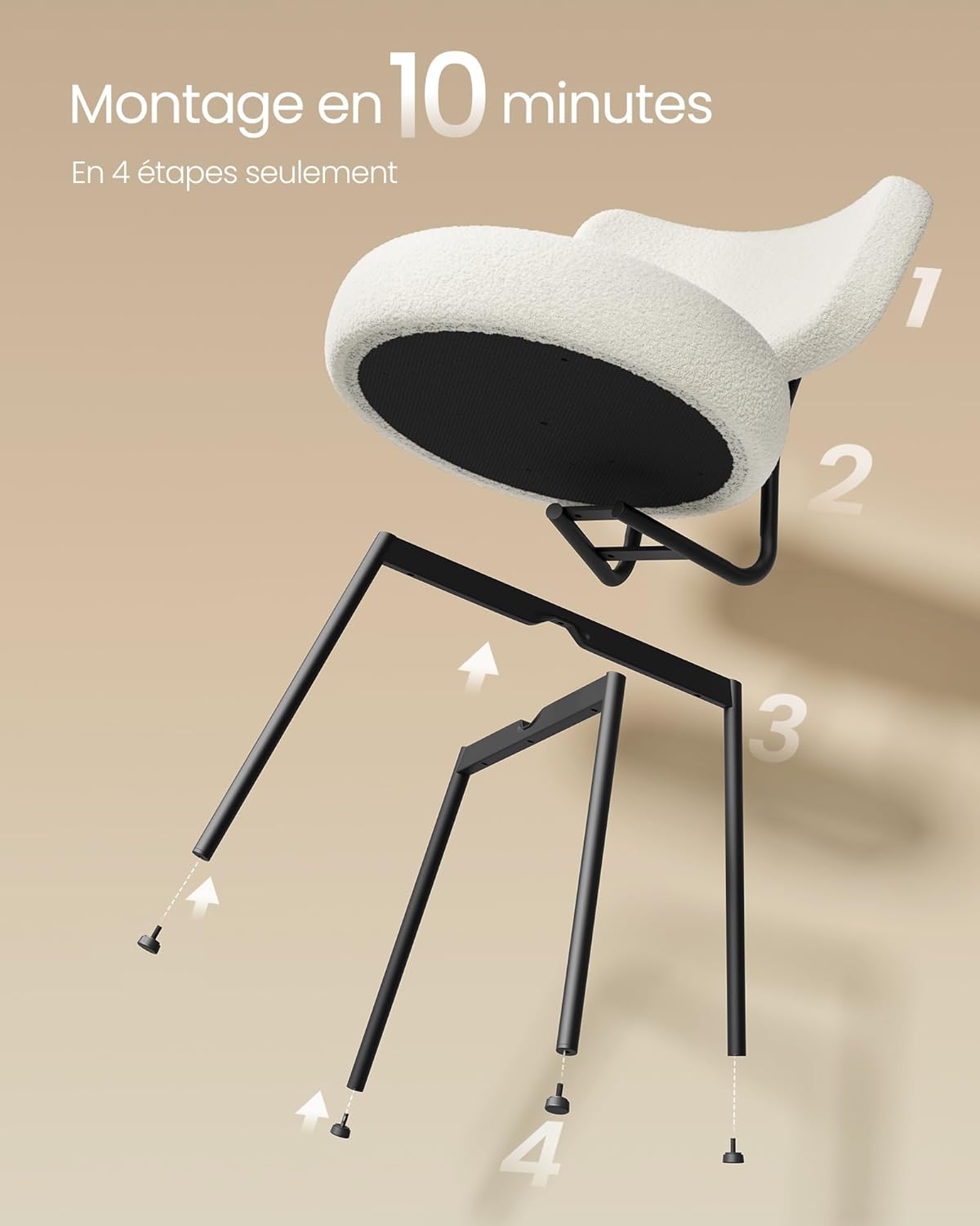 VASAGLE - lot de 2 chaises modernes, tissu peluche, acier, blanc KDC110W01