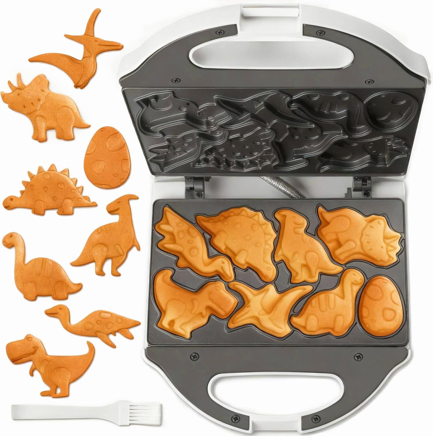 Mini gaufrier - Dinosaures - blanc - 8 motifs dinosaures, multifonction