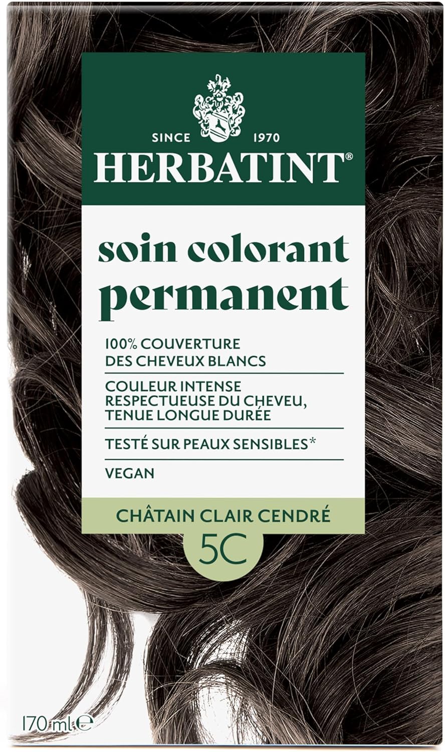 Herbatint - soin colorant permanent - 170ml - sans ammoniaque, 8 extraits bio, couverture 100% cheveux blancs, 5C