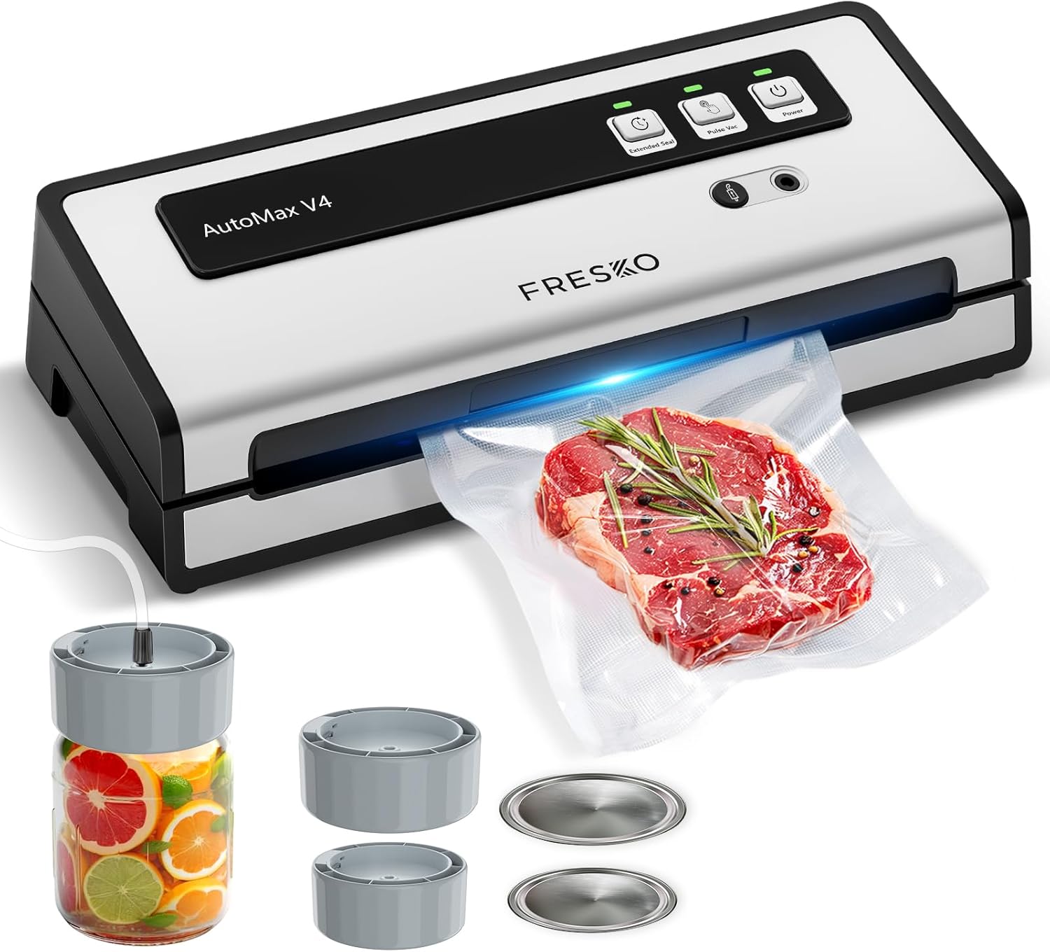 FRESKO - machine sous vide 140W, double scellage, sec/humide, 10 sacs, 4 kits bocaux