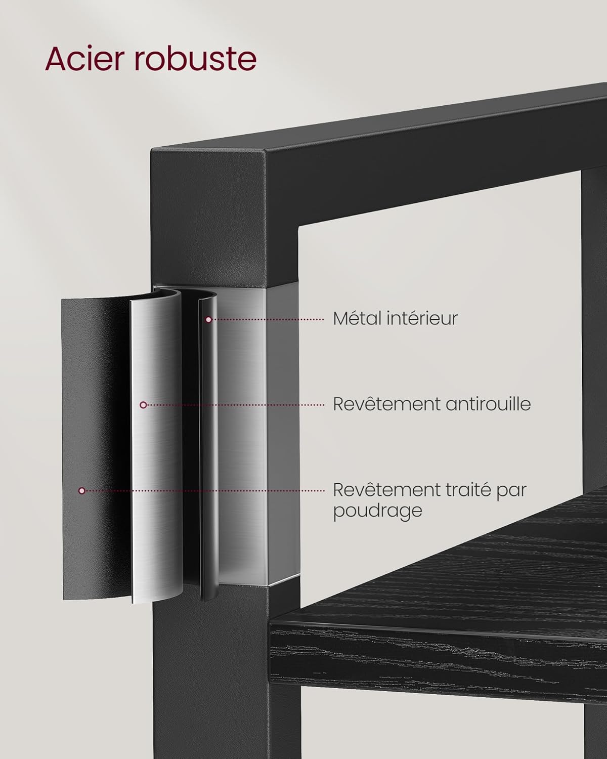 VASAGLE - étagère industrielle 5 niveaux - 30x66x153 cm - bois noir et rangement - LLS061B56