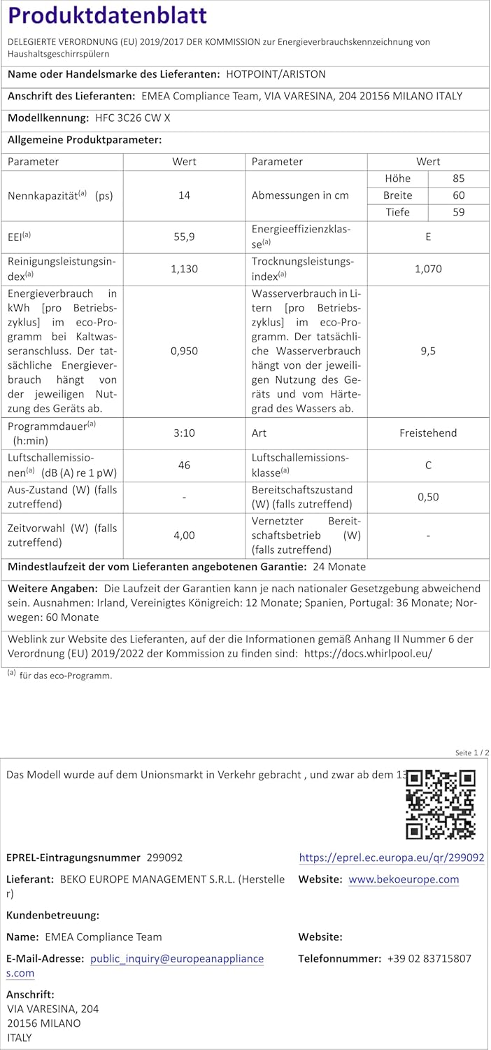 Hotpoint - lave-vaisselle série 3 - 60cm - 14 couverts, 3e panier, inox - HFC3C26CWX