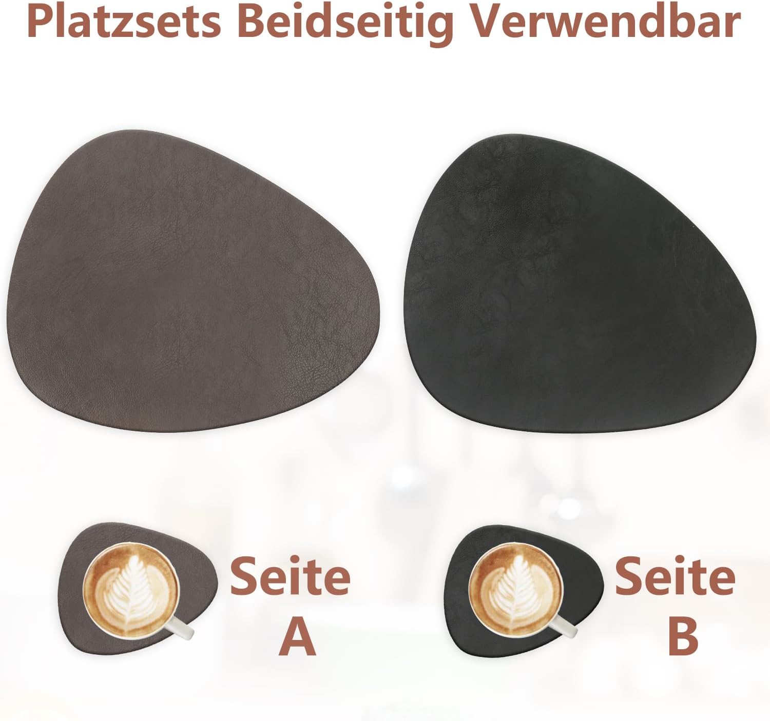 Set de table - lot de 6, cuir PU, ovale 41x33cm, lavable, antidérapant