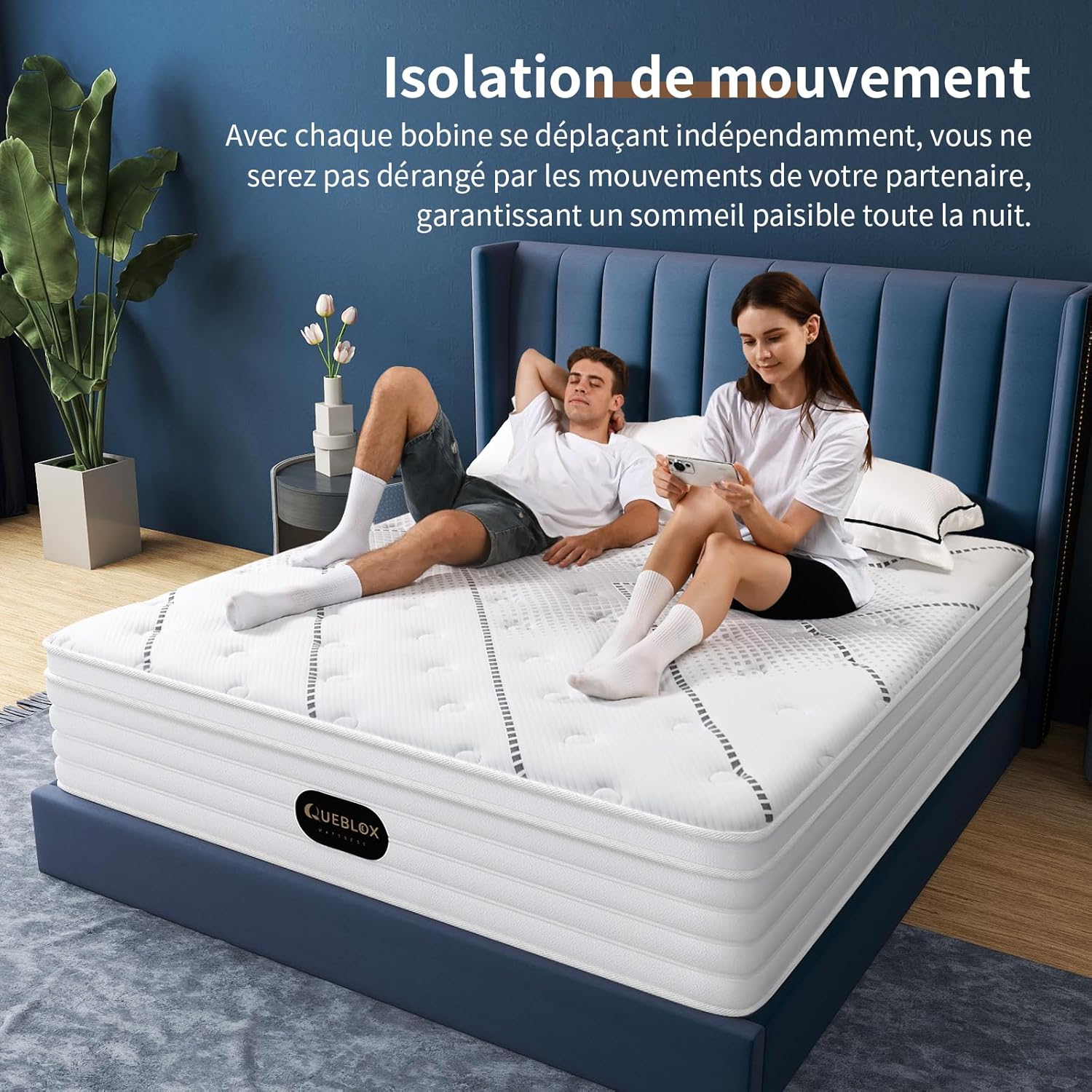 Matelas - 7 zones, 140x190x28cm, ressorts ensachés, fermeté moyenne