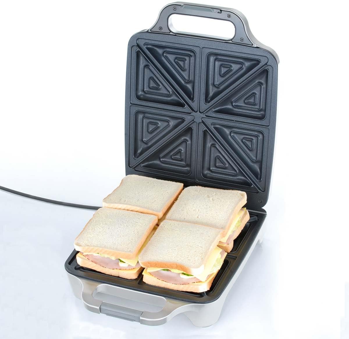 Cloer - croque-monsieur XXL 4 sandwiches, 1800W, argenté, 6269
