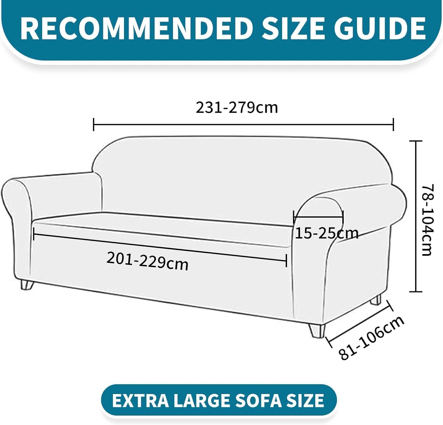 Housse Canapé - extensible 4 places, bleu clair, lavable, antidérapant