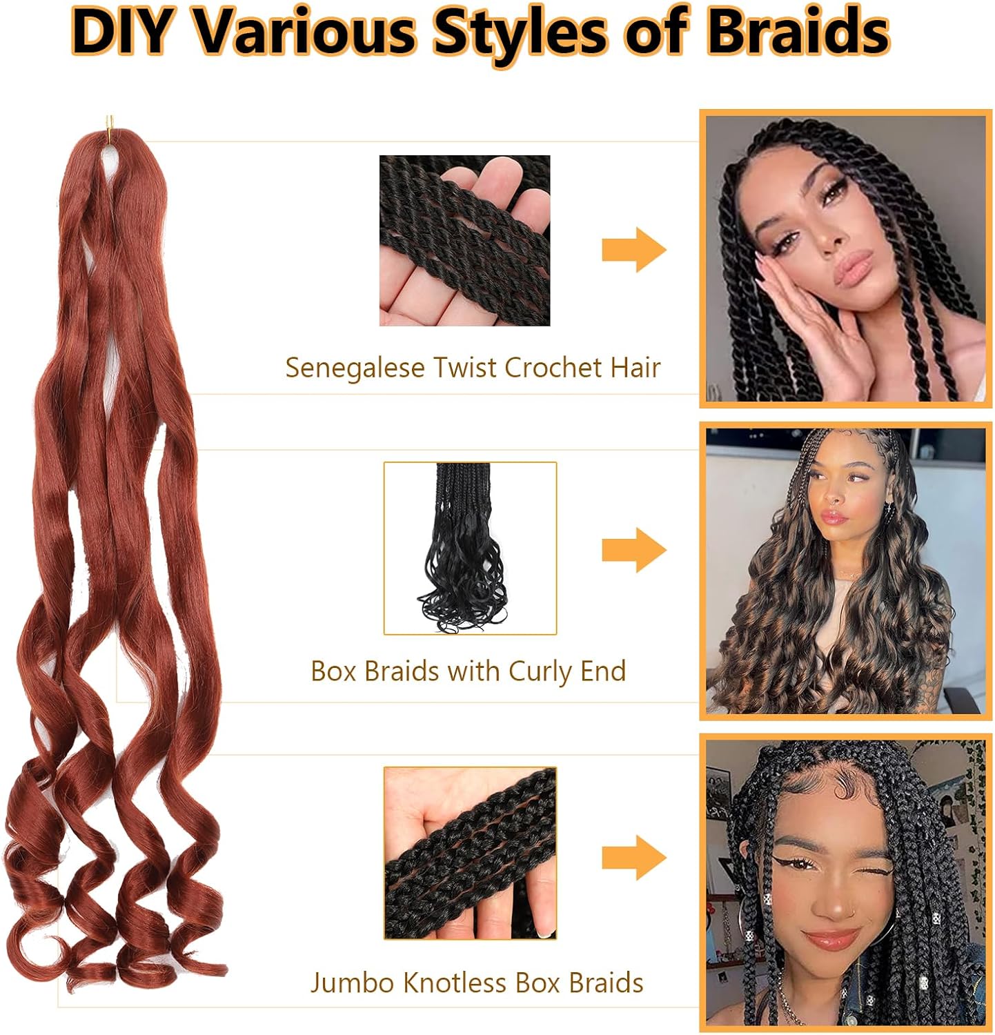 French Curl Braids - mèches tresses afro 41cm, boucle 8 paquets, 350#