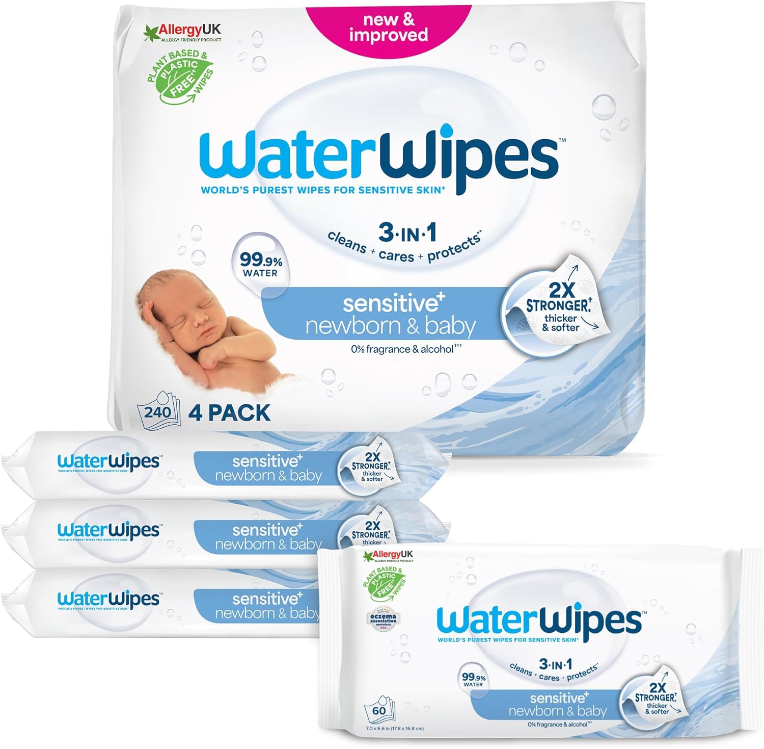 WaterWipes - Sensitive+ Lingettes 240u - 99,9% eau, non parfumées