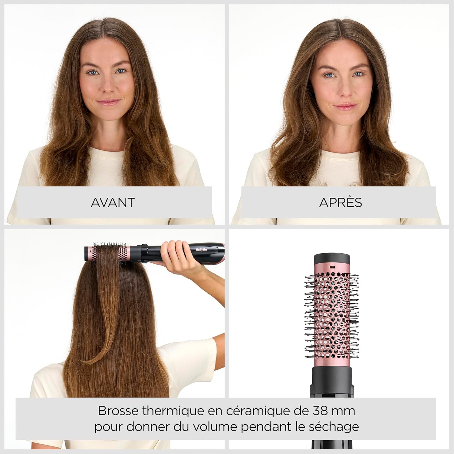 BaByliss - Brosse soufflante Perfect Finish - 3 embouts, ionique, 2 vitesses, bouton air froid - AS126E