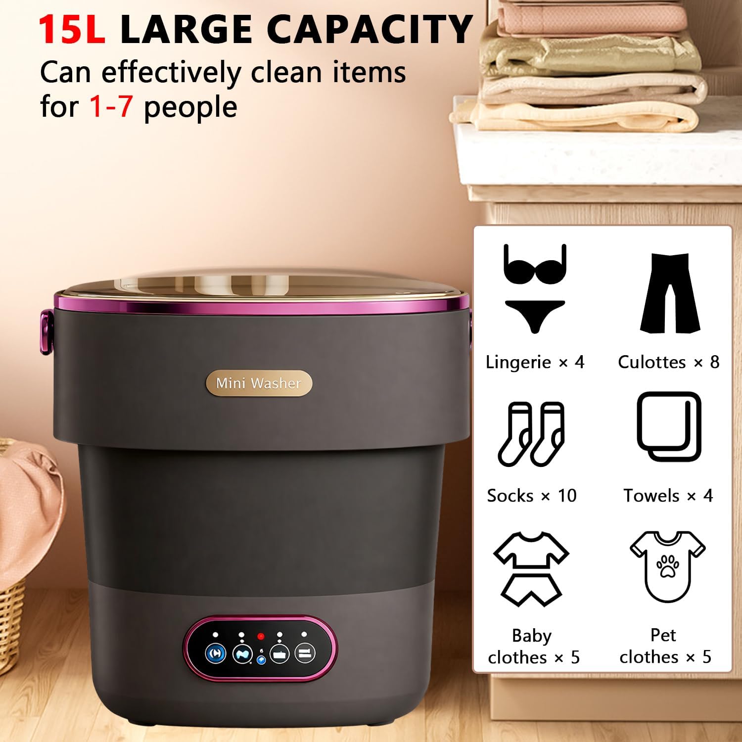 Mini lave-linge pliable - 15L - compact, portable, idéal voyage