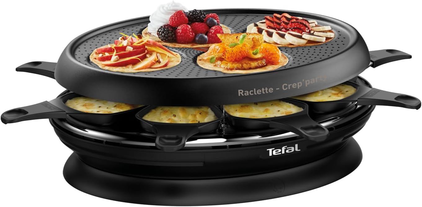 Tefal - raclette Crêp’Party - 1050W, antiadhésif, Thermo-Spot, rangement, RE320812