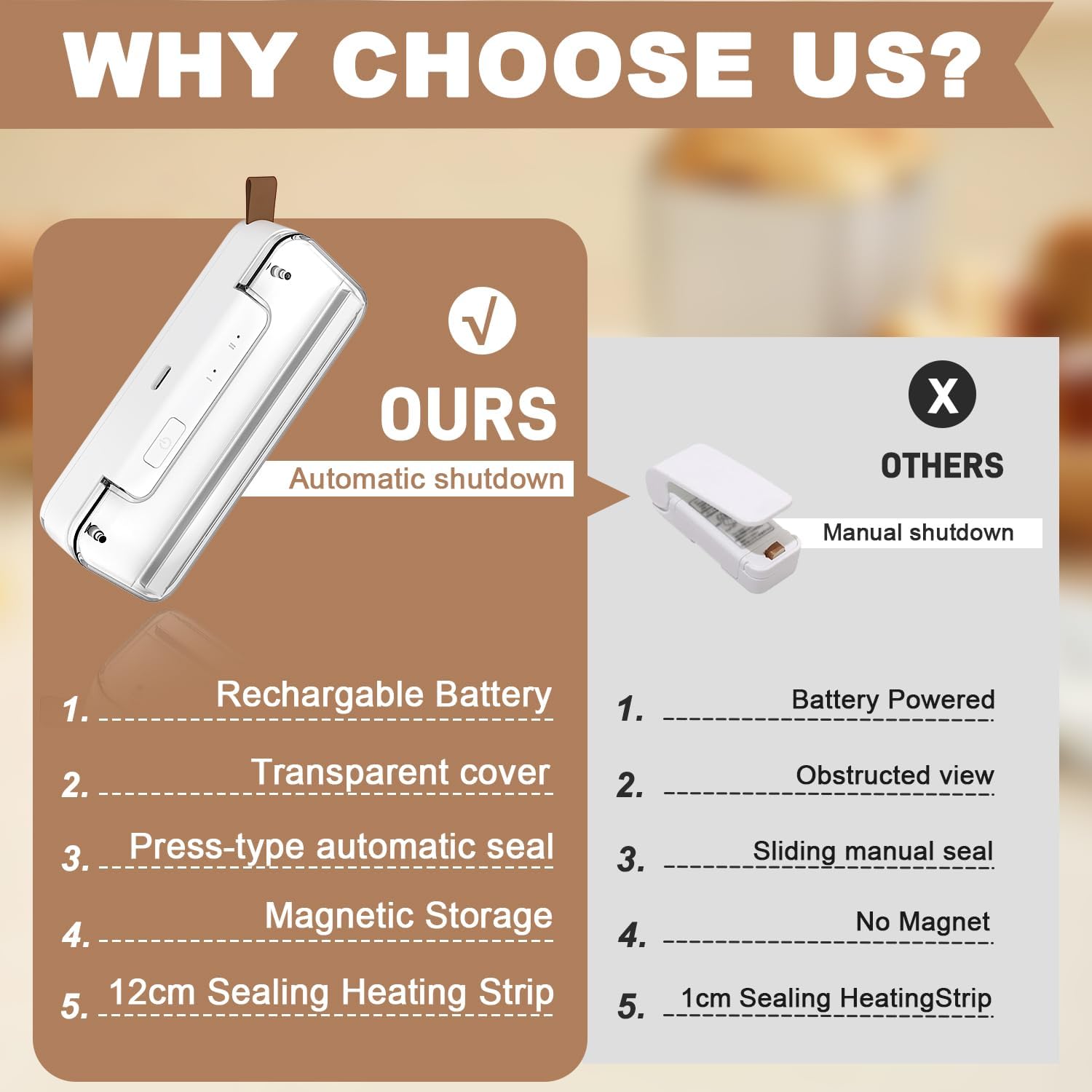 Mini scelleuse thermique portable 2-en-1, rechargeable, auto-off, blanc