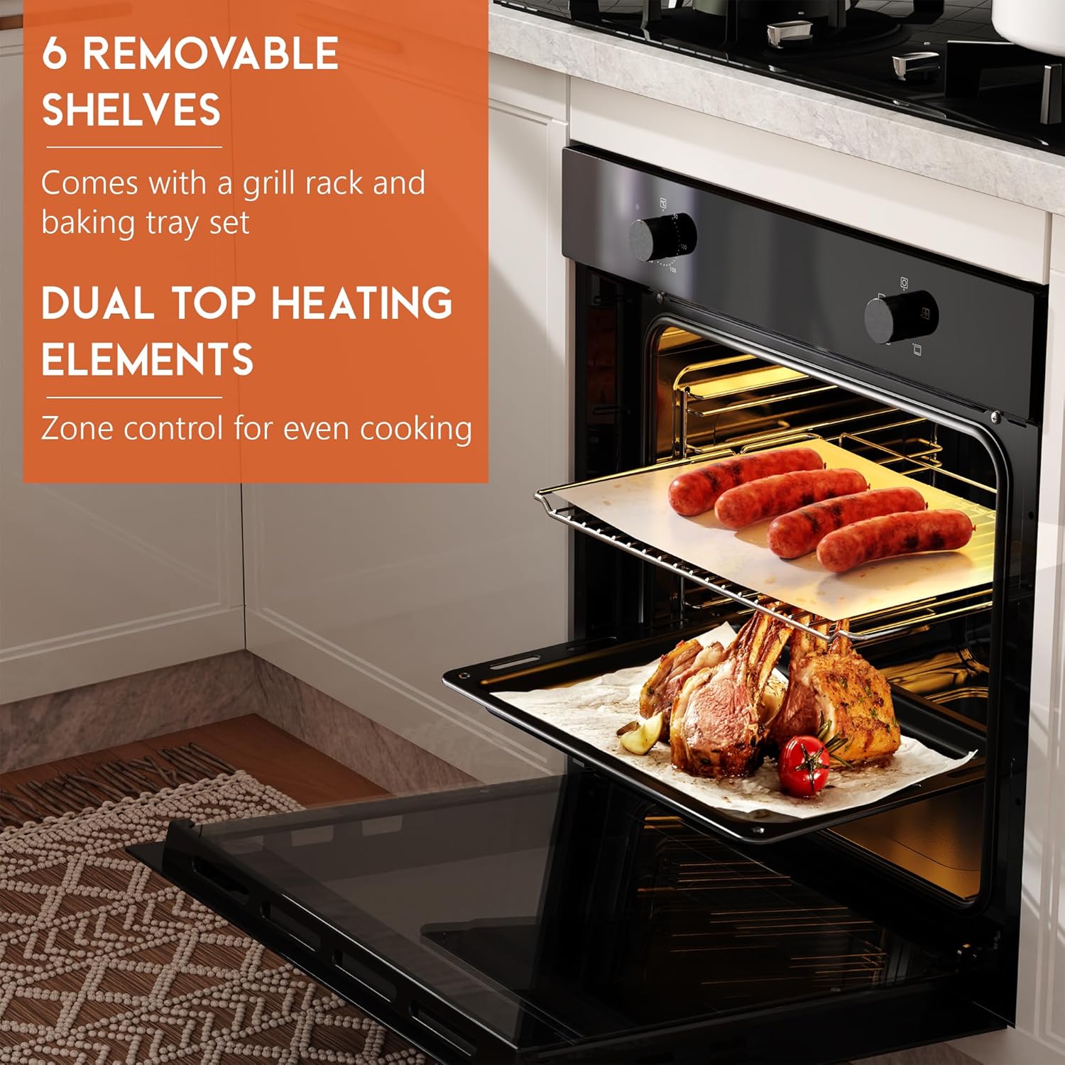 Four encastrable 60cm - 65L, 2200W, 4 fonctions, ventilateur, prise