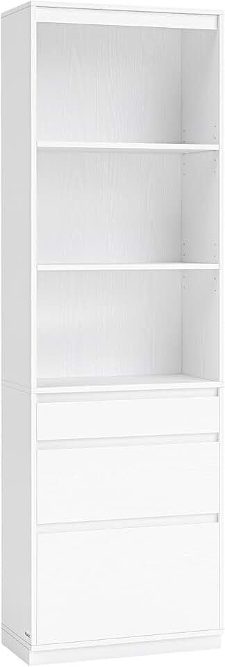VASAGLE - Kailyn Collection bibliothèque, 180 cm, 3 tiroirs, étagères réglables, blanc, LBC188W01