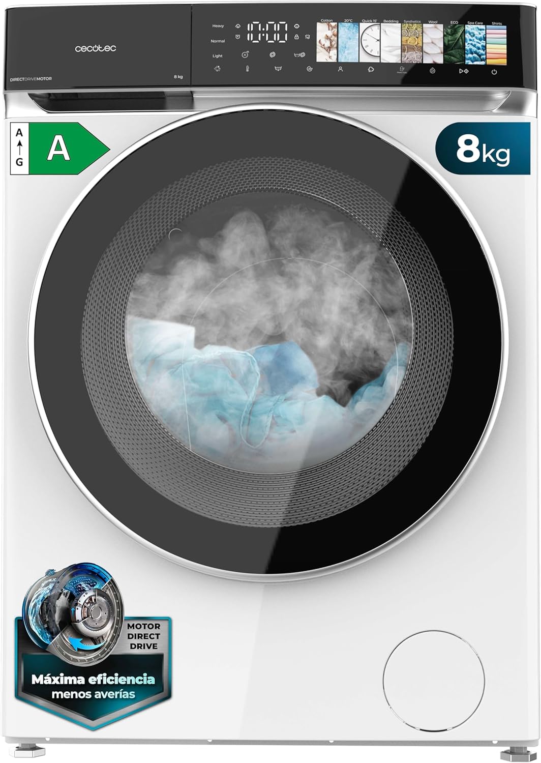 Cecotec - lave-linge frontale - capacité 8 kg - 15 programmes - 60x60x85 cm