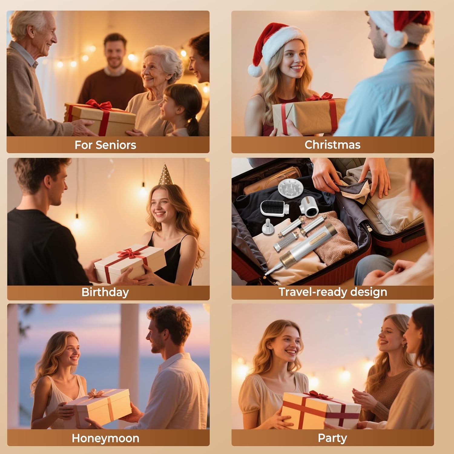 UKLISS - Sèche-cheveux 7 en 1 - design compact - brushing, boucle, lisse