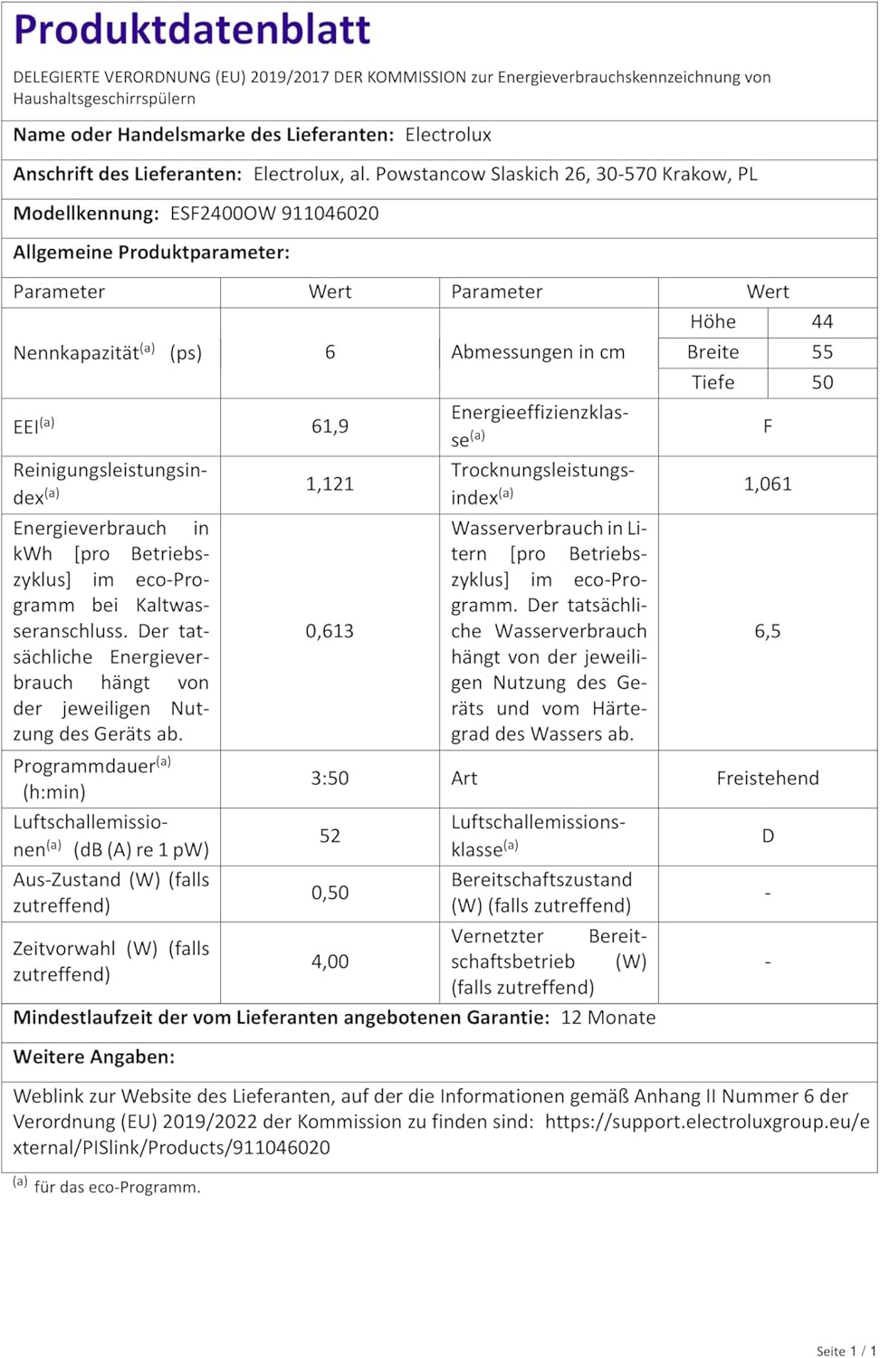 Electrolux - Lave-vaisselle compact, blanc, 6 couverts - ESF2400OW
