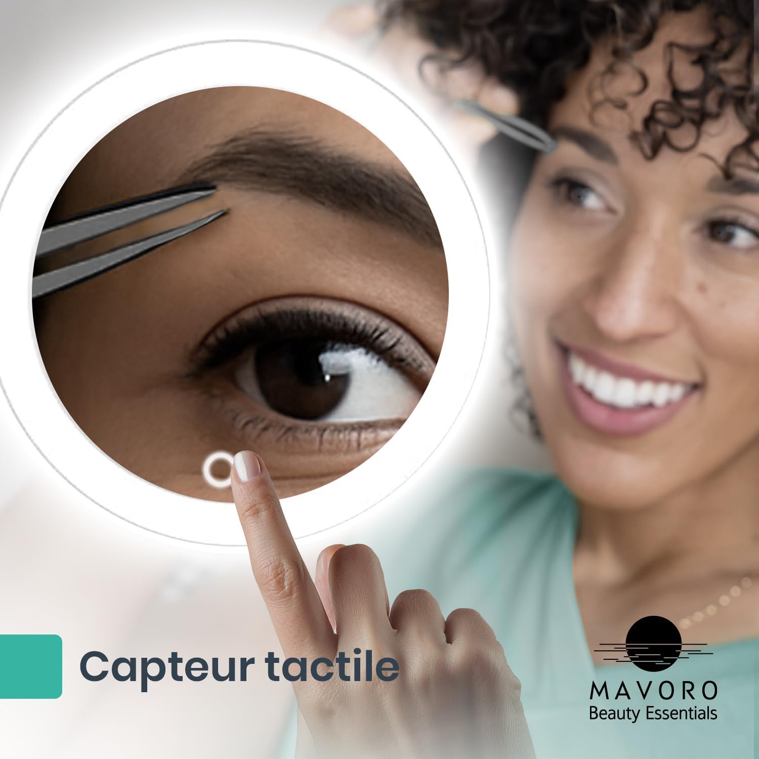 Mavoro - miroir grossissant LED 17 cm - 10X, 3 ventouses, portable