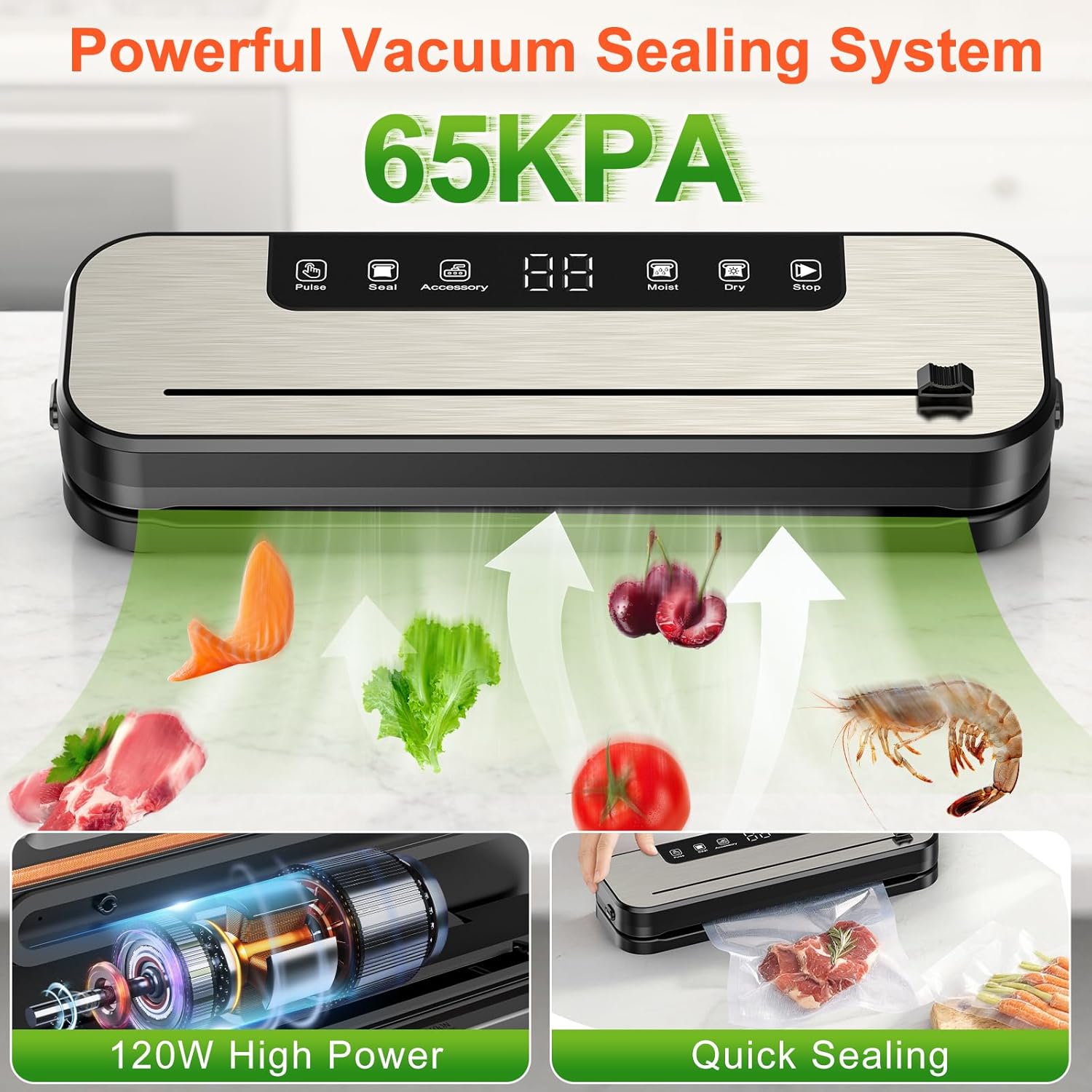 SHINER - Machine Sous Vide 6 en 1, 30cm, UV, Sec/Humide, 50 sacs