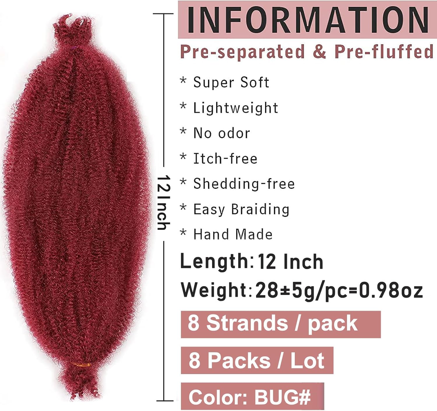 Xtrend - cheveux afro torsadés courts 30,5 cm - doux, pré-séparés, lot de 8 - BUG#