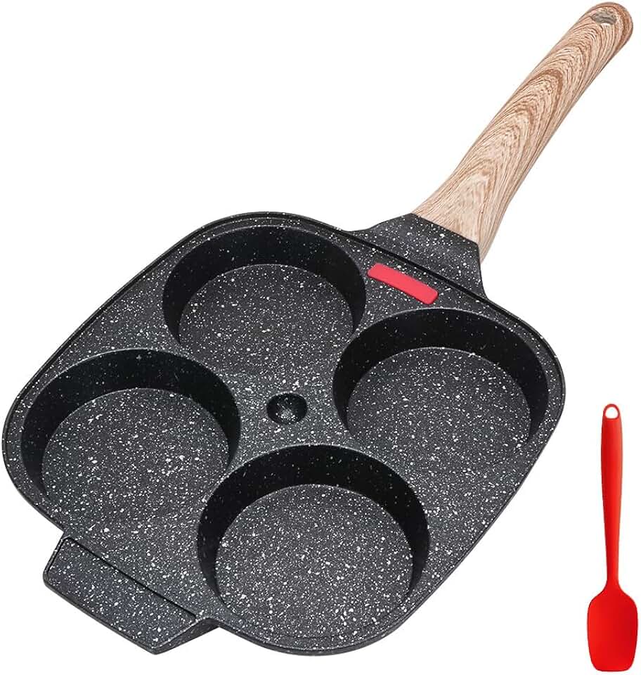 Poêle multi-emplacements - 4 sections - aluminium antiadhésif, compatible gaz et induction, idéale petit-déjeuner