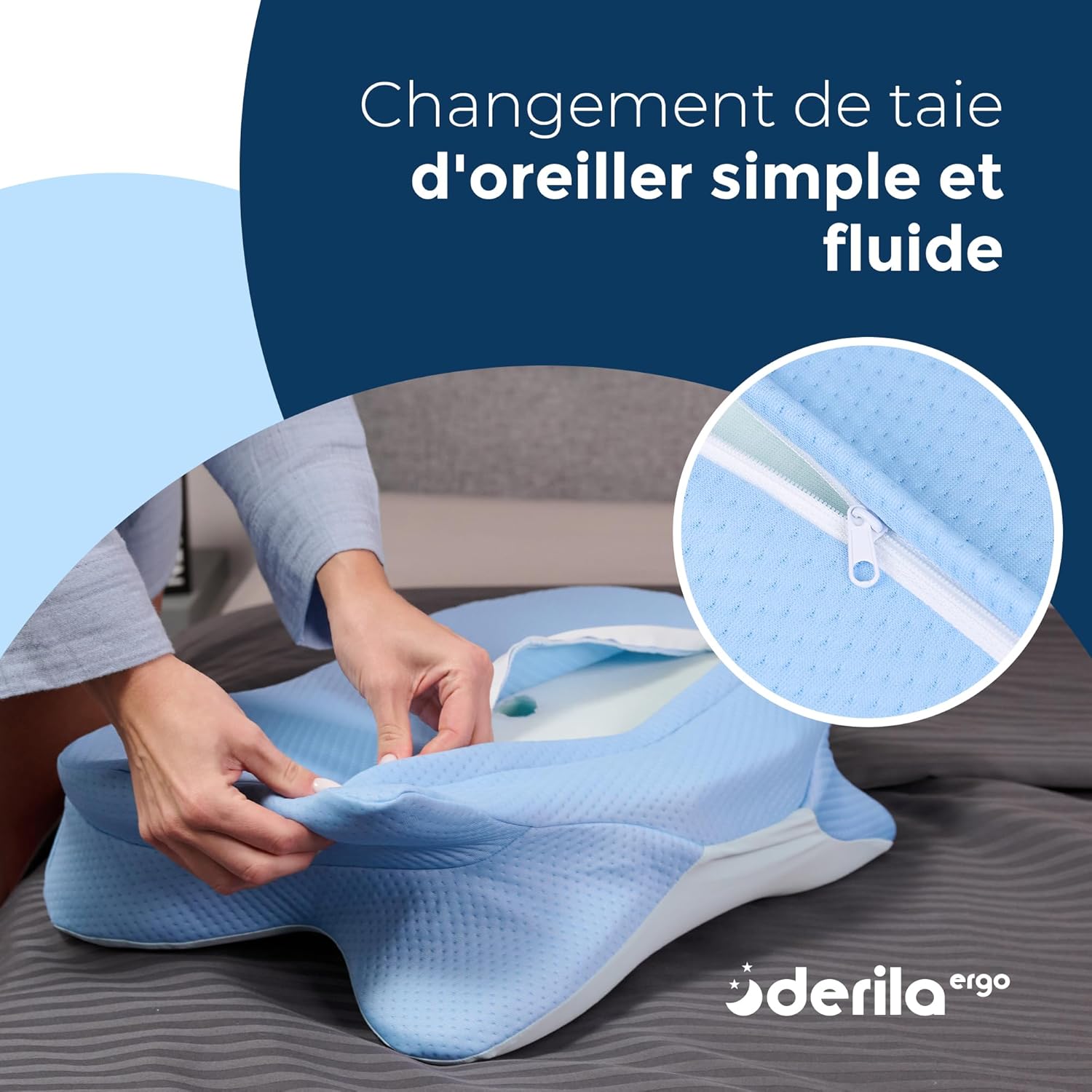 Derila - Ergo Housse Oreiller - 60x40 cm - taie douce et respirante