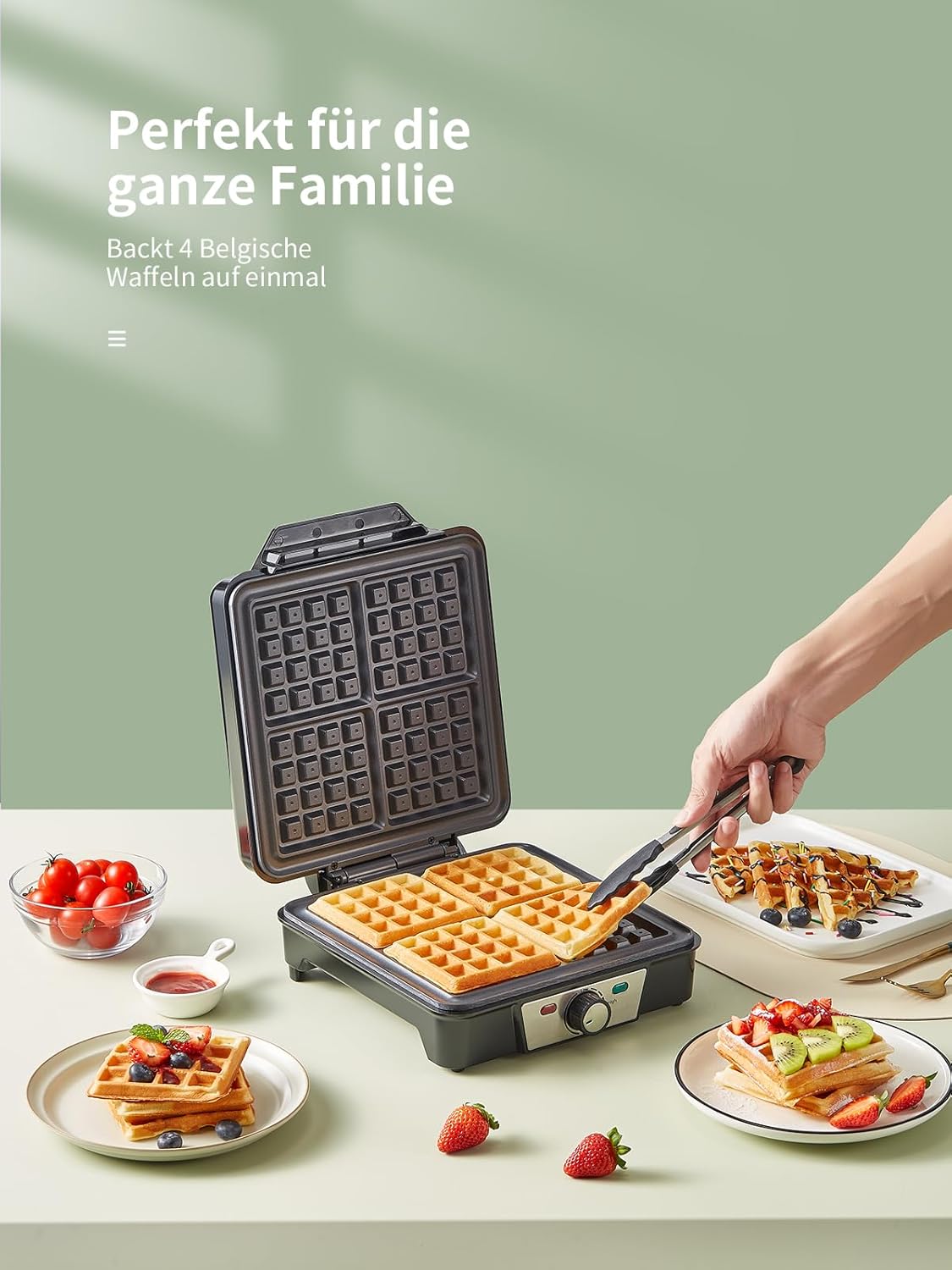 Gaufrier belge électrique - 1200W, 5 vitesses, poignée isolante, lumière cuisson