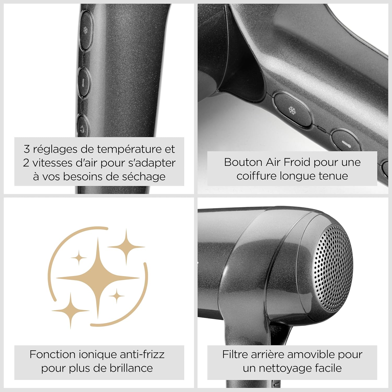 BaByliss - Titanium Shine - compact, ionique, 3 vitesses, anti-frisottis - D6200DE