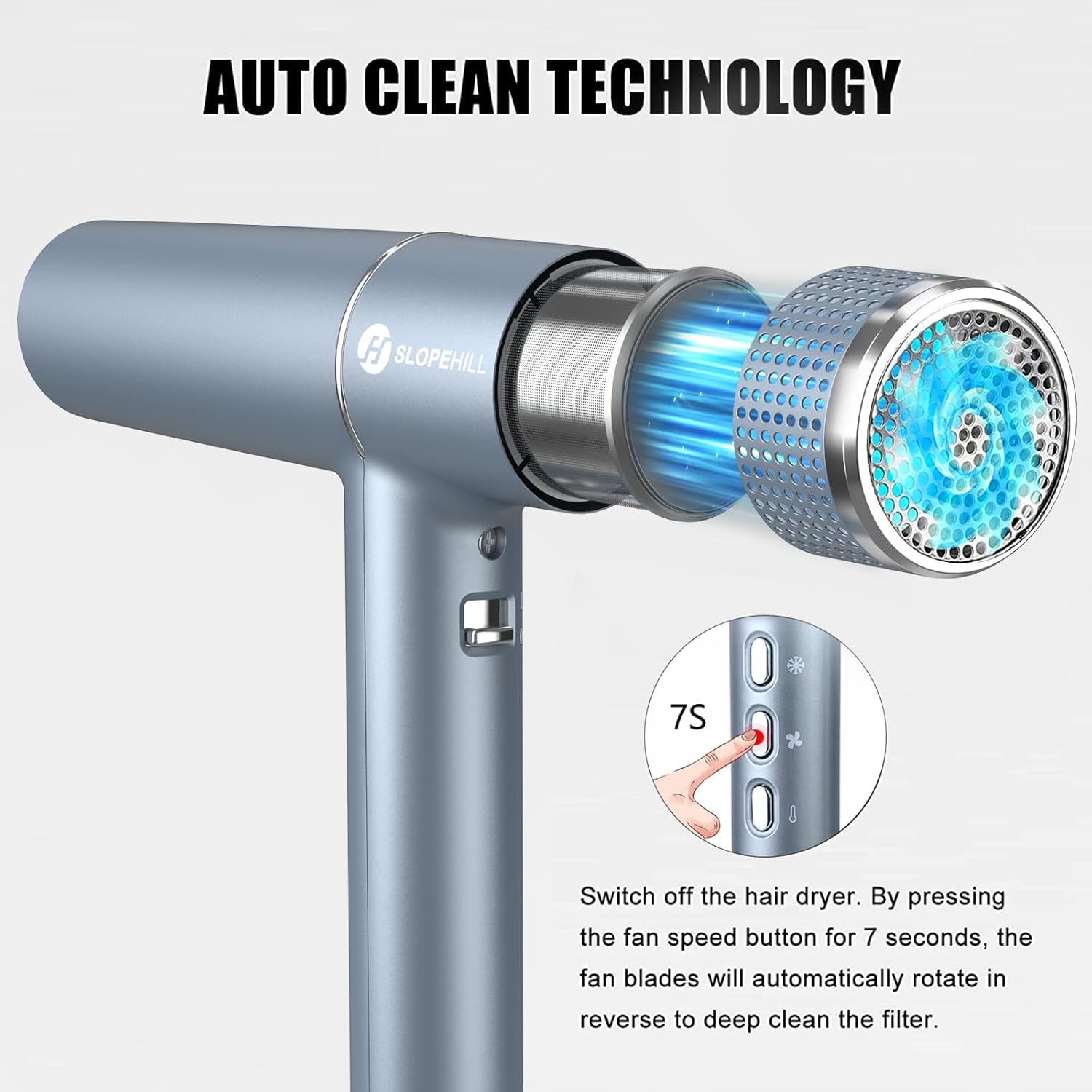 Slopehill - Sèche-cheveux Pro Série - 268g, 2000W - moteur sans balais, micro-filtre, Oxy Active, écran LED
