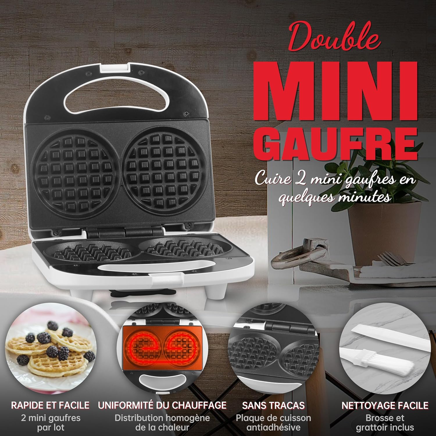 Mini gaufrier double - petit modèle - revêtement antiadhésif - idéal fêtes et enfants