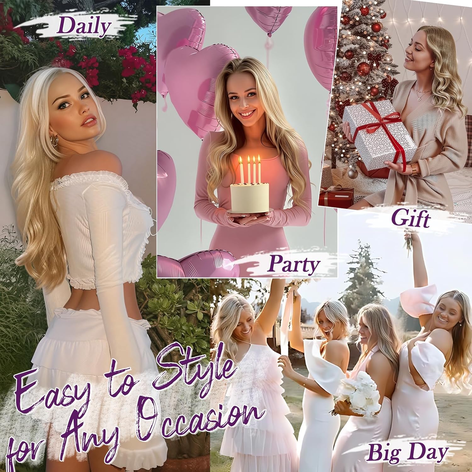 BARSDAR - extension à clips ondulée 50cm, synthétique, blond platine