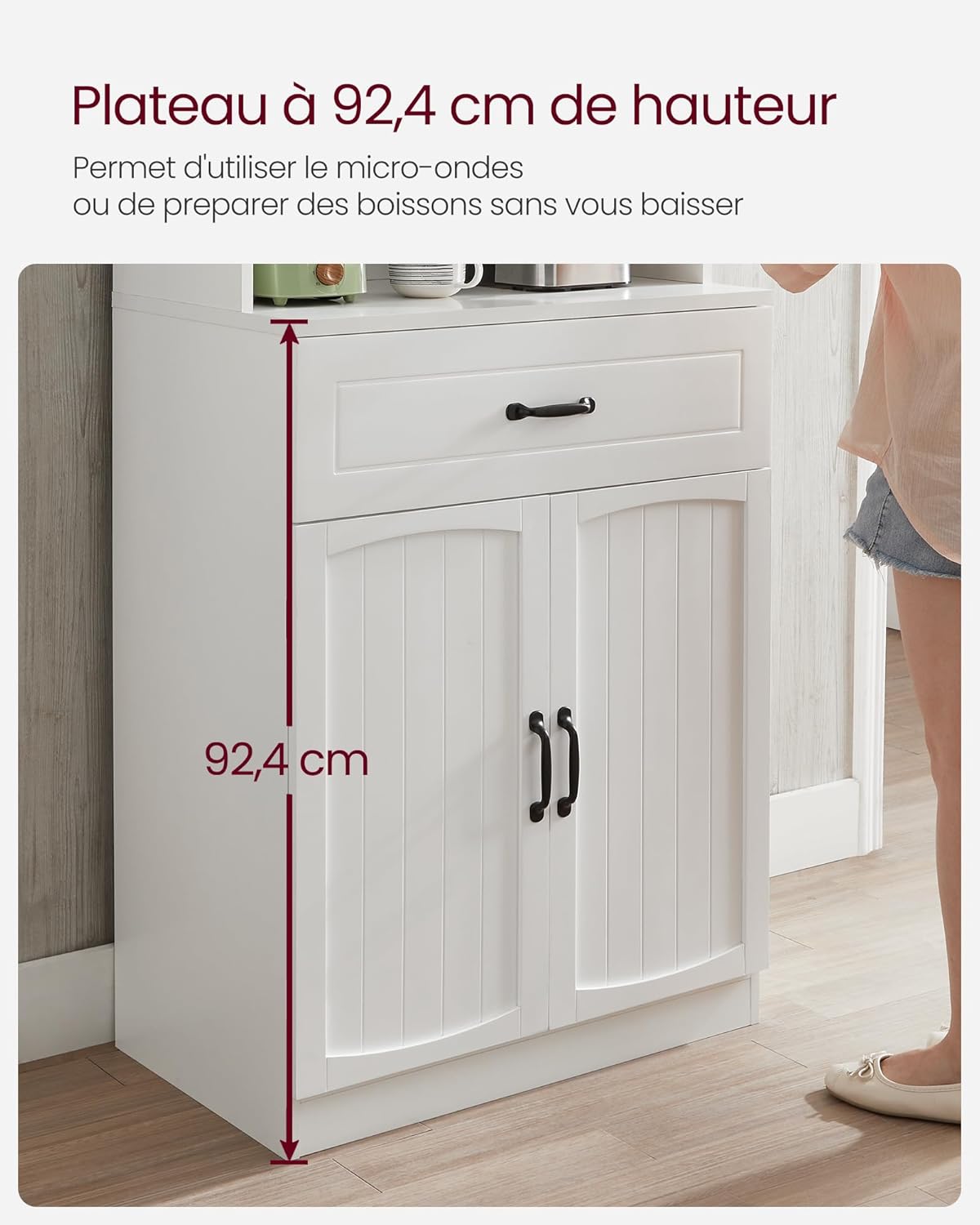 VASAGLE - buffet haut moderne, portes vitrées, étagères réglables, passage câbles, blanc, LSC361W21