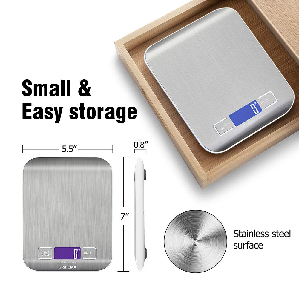 Grifema - GA2002 - balance cuisine, 5000g/1g, inox, 6 unités, écran LCD GA2002