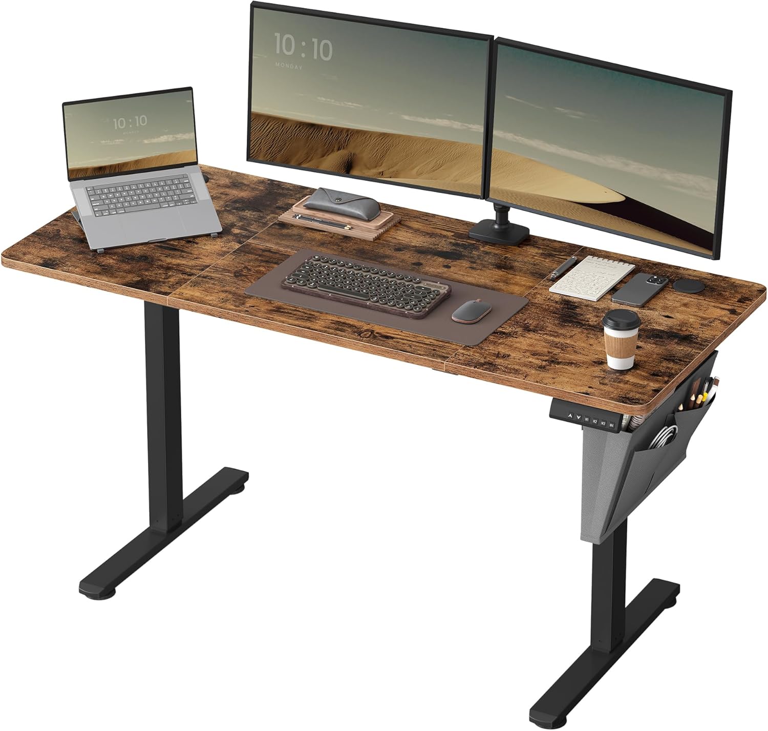 SONGMICS - bureau électrique réglable - 140x60 cm - mémoire 4 hauteurs, assis-debout, marron/noir - LSD134K01