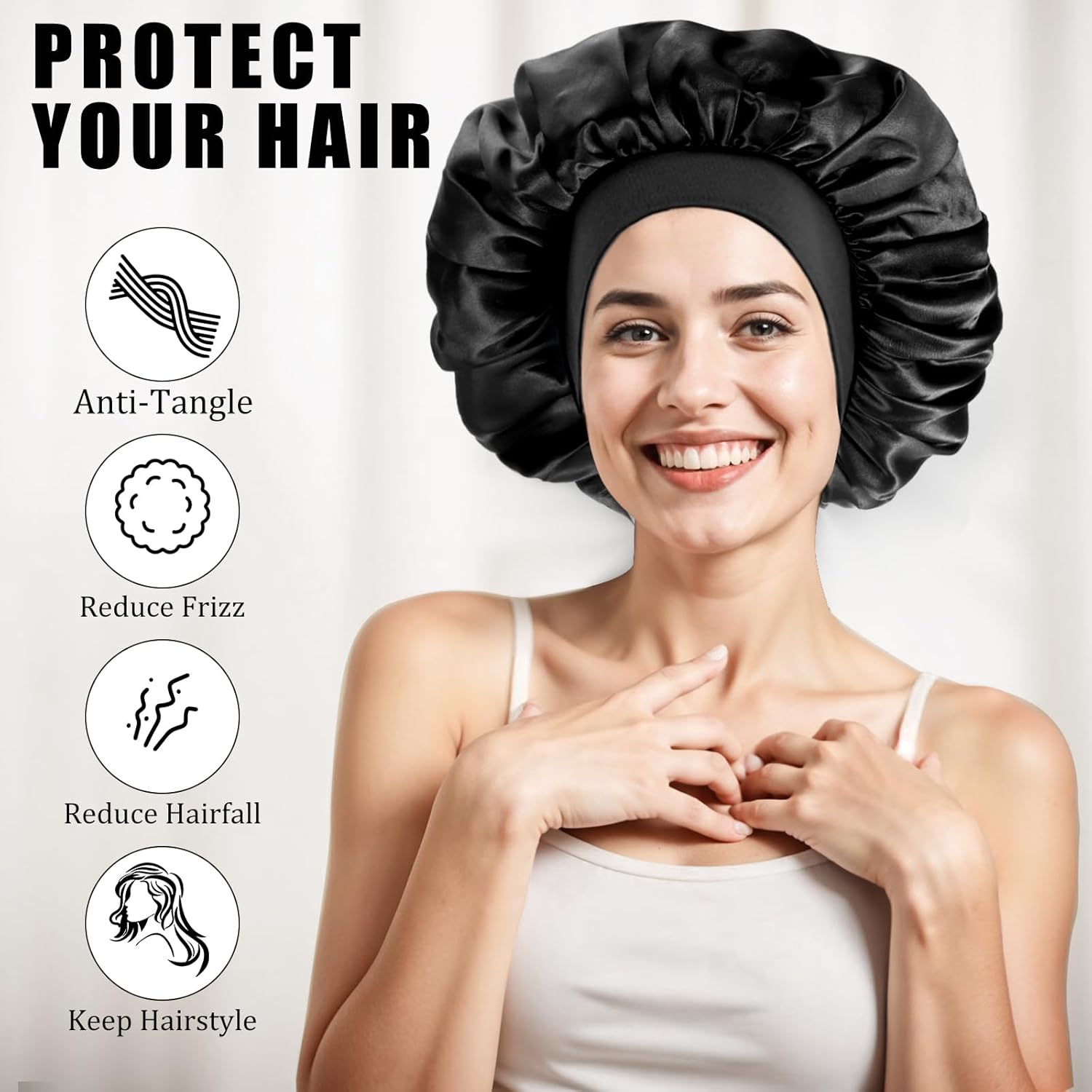 Bonnet cheveux satin nuit - élastique, soin cheveux, soyeux, protection