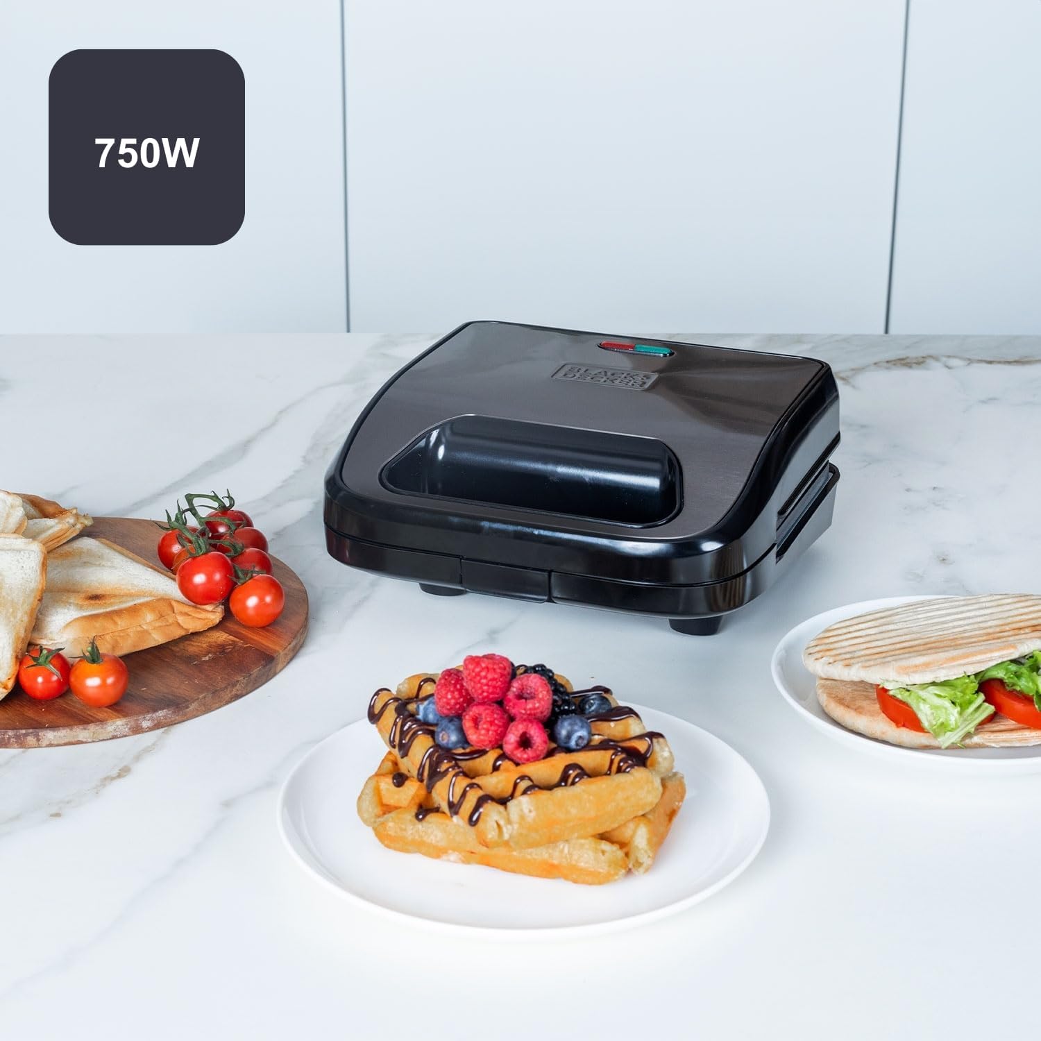 Black+Decker - BXSA754E - 750W, plaques amovibles, 3-en-1 sandwich, antiadhésif