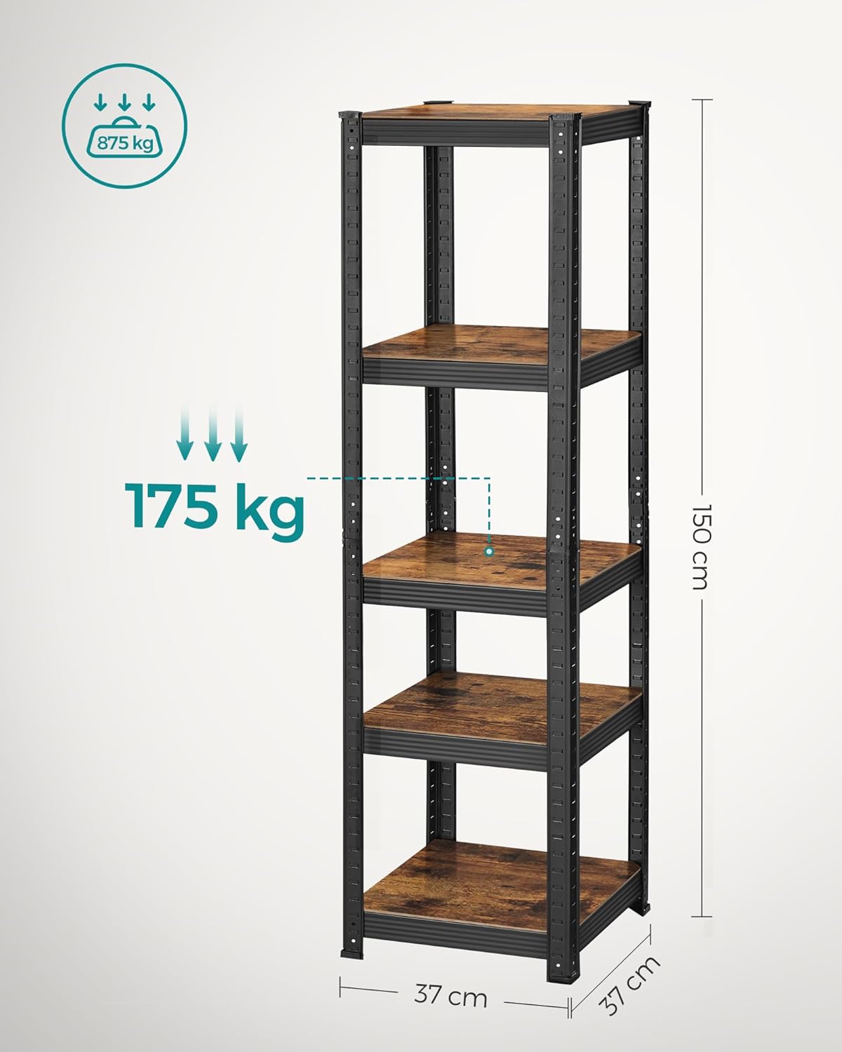 SONGMICS - étagère 5 niveaux 37x37x150cm, 400kg, réglable, industriel GLR037B02