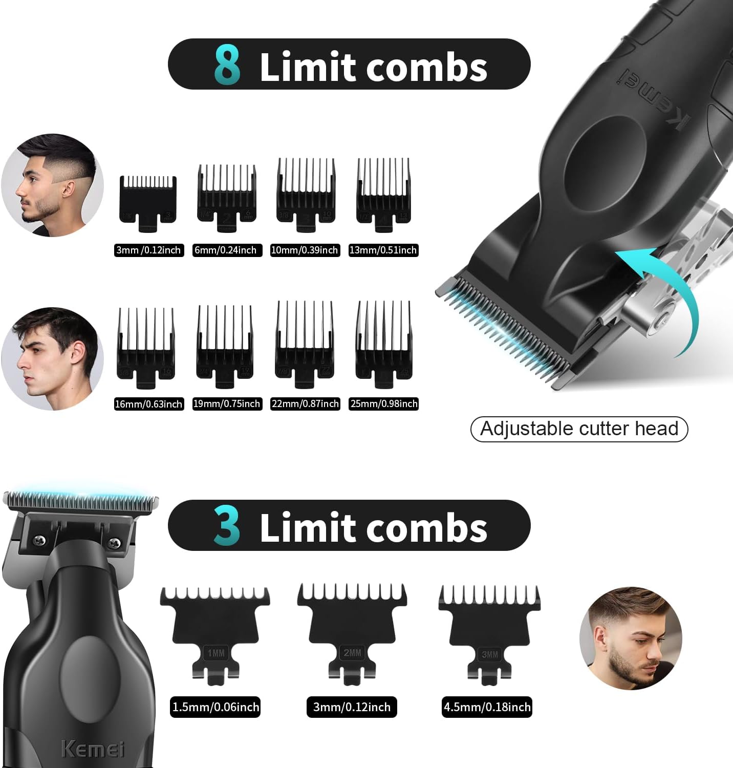 Kemei - tondeuse homme série professionnelle - sans fil, barbe, coupe précise - KM-2296, KM-2299